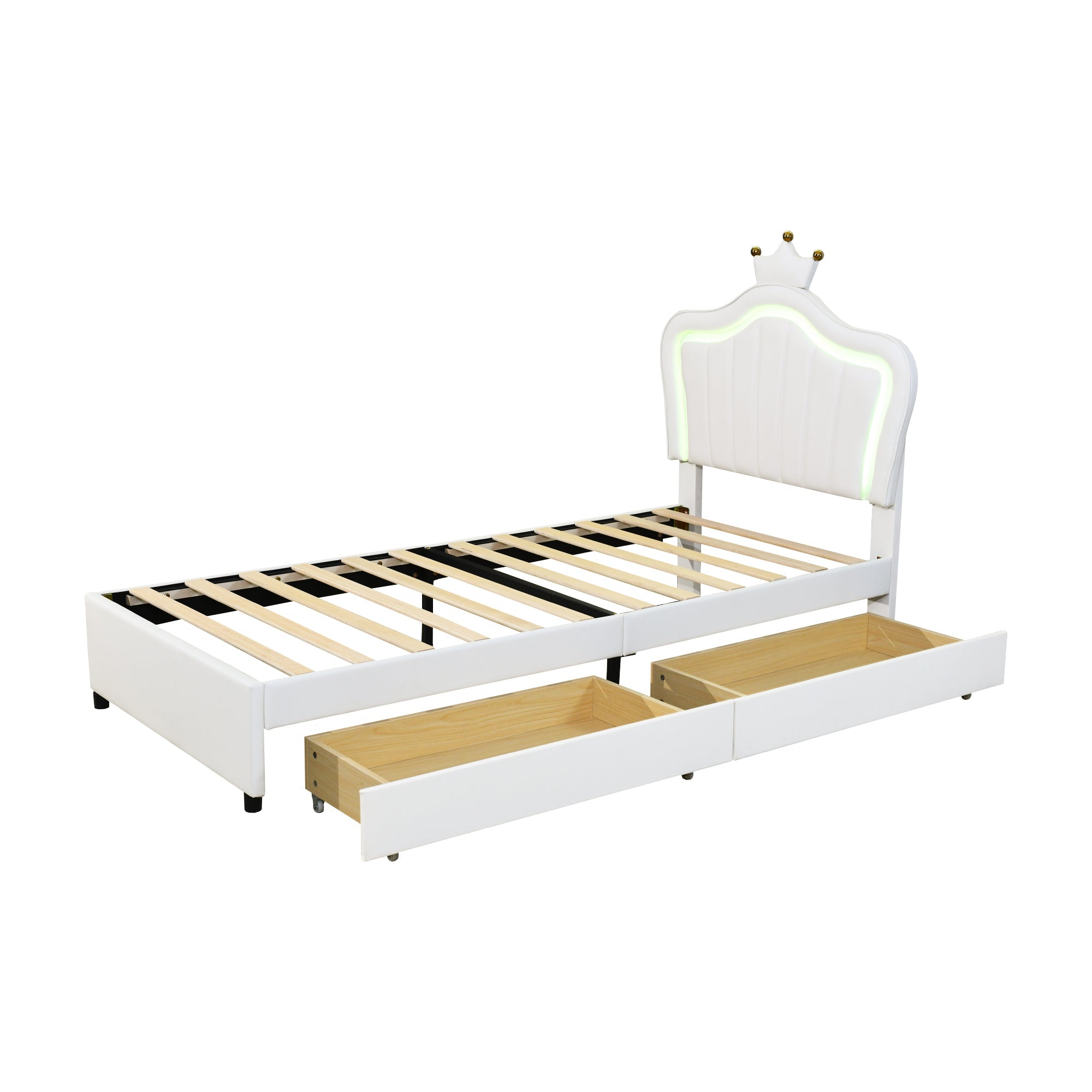 Logidon kinderbed 90x200 wit kroonbedframe LED opbergruimte