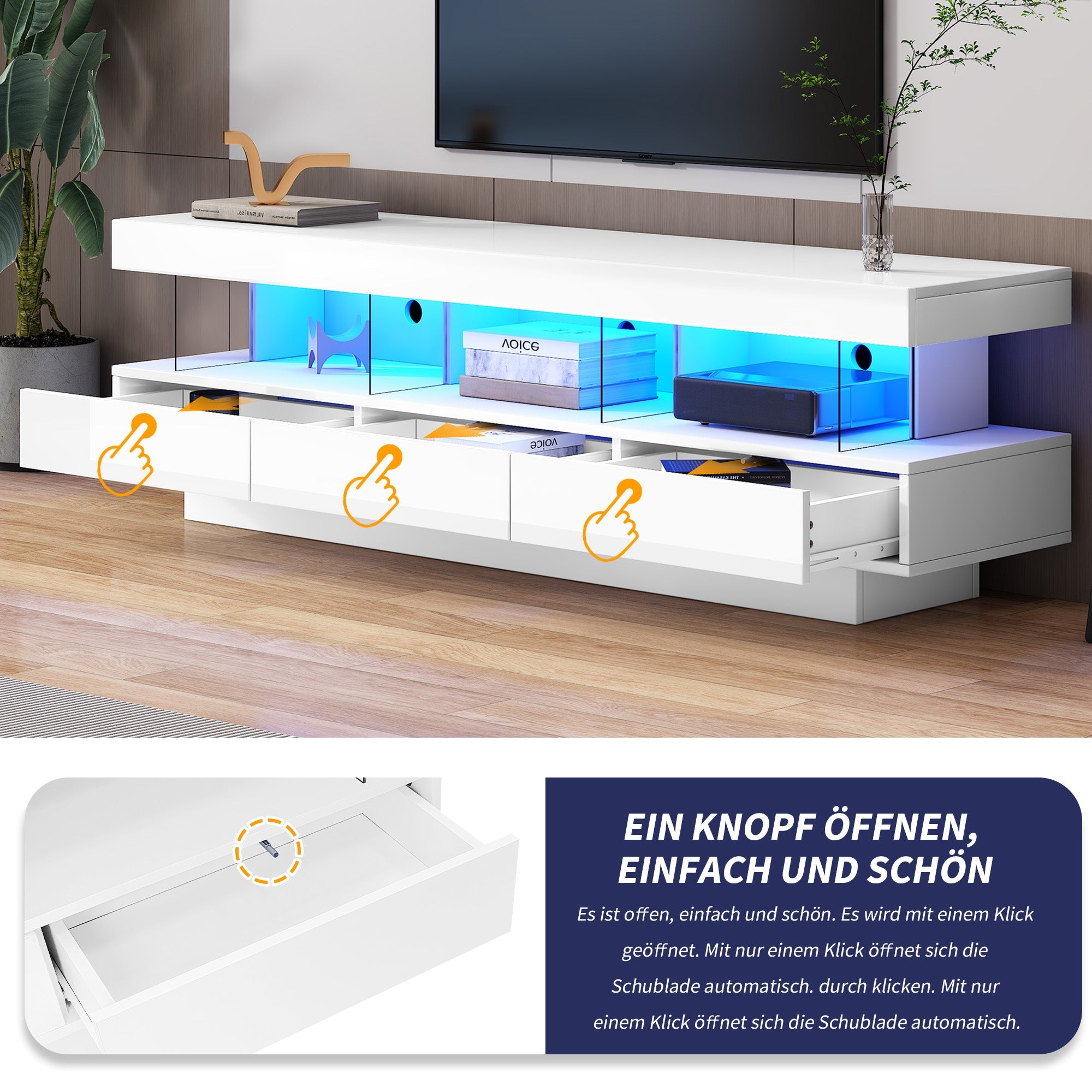 Logidon wit hoogglans TV-meubel 160 x 38 x 50,5 cm LED-verlichting