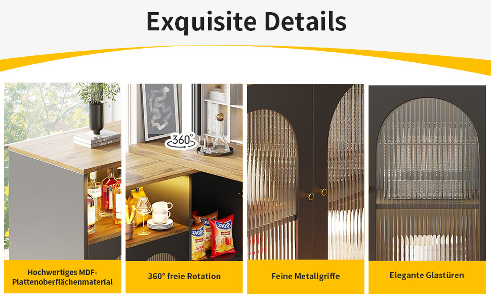 Logidon Draaibare Bartafel Mat Zwart 198x39x97 cm Met LED Glazen Deur