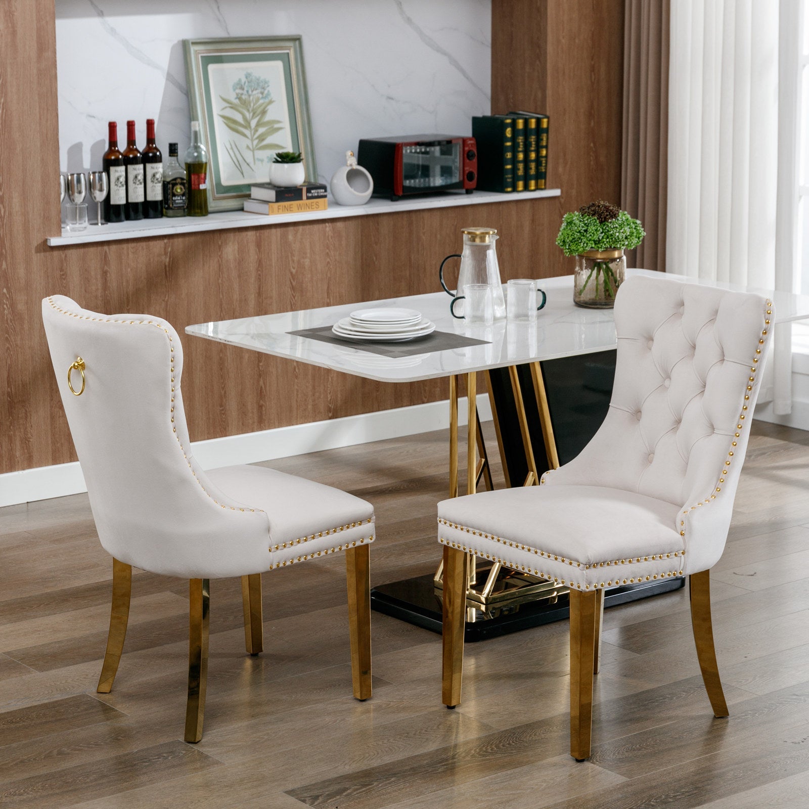 Logidon Nikki Collection Velor Chair Beige Golden Legs Set 2