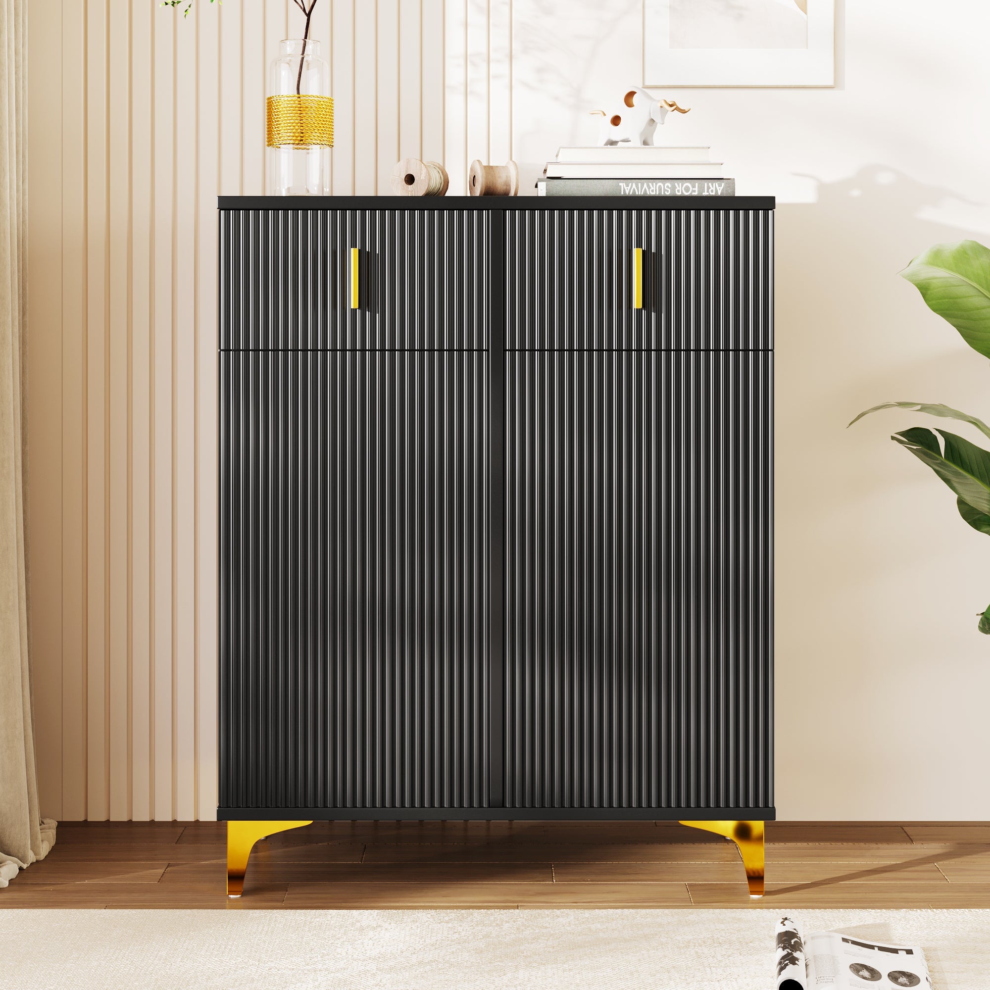 Logidon Elegant Sideboard Black Structure Panels Adjustable Shelves