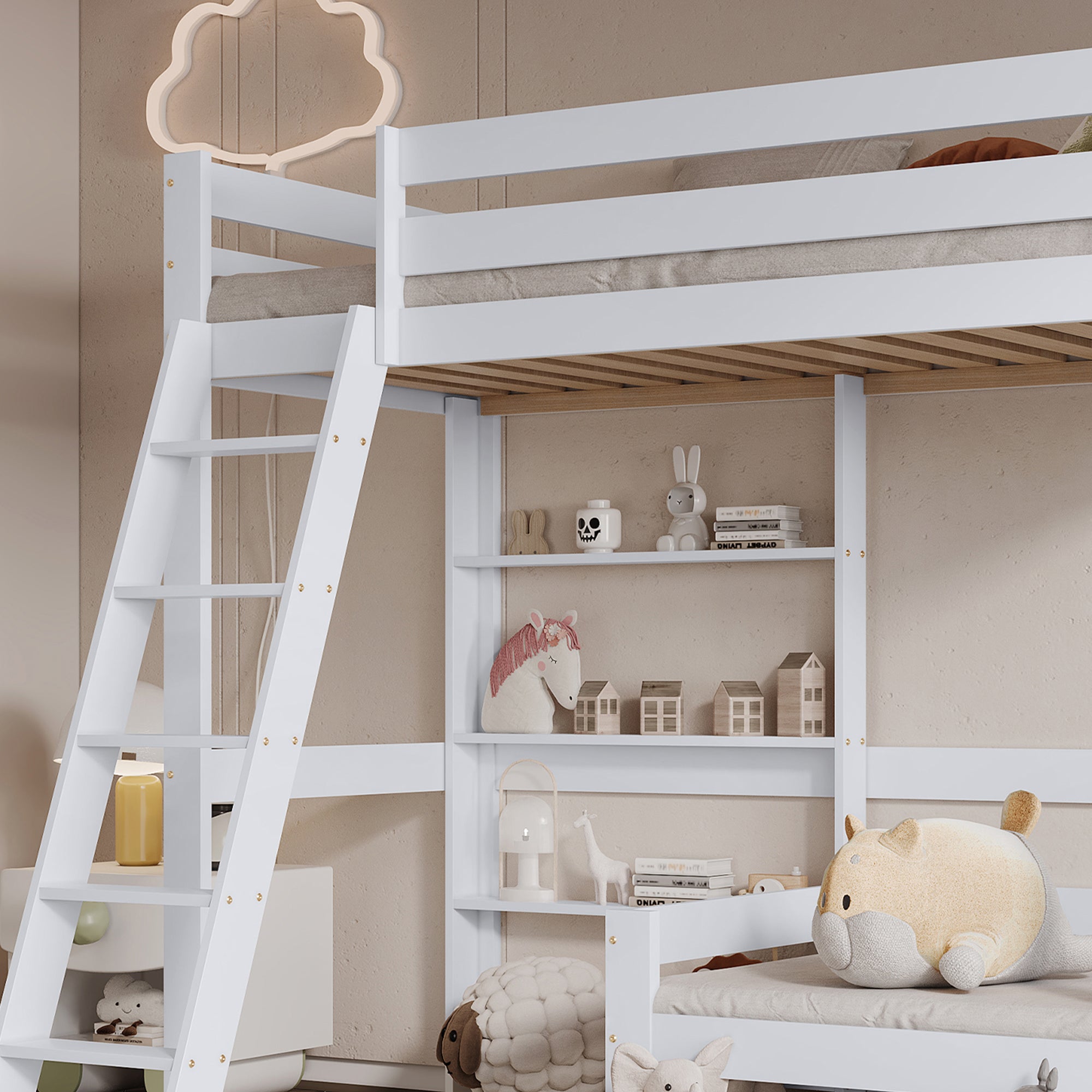 Logidon hoogslaper met bureau - wit kinderbed met lade