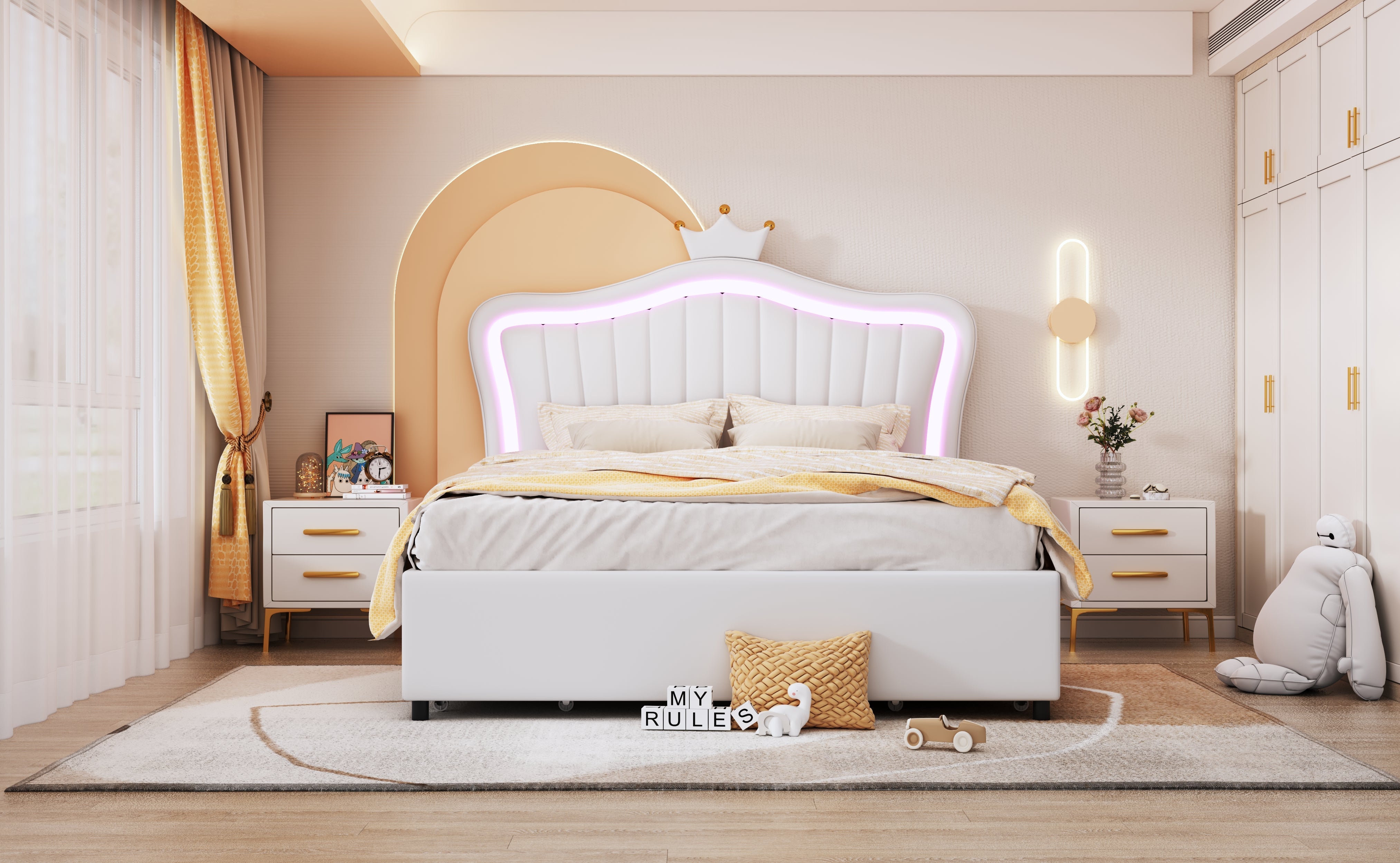 Logidon gestoffeerd bed 140x200 wit kunstleer met LED-verlichting