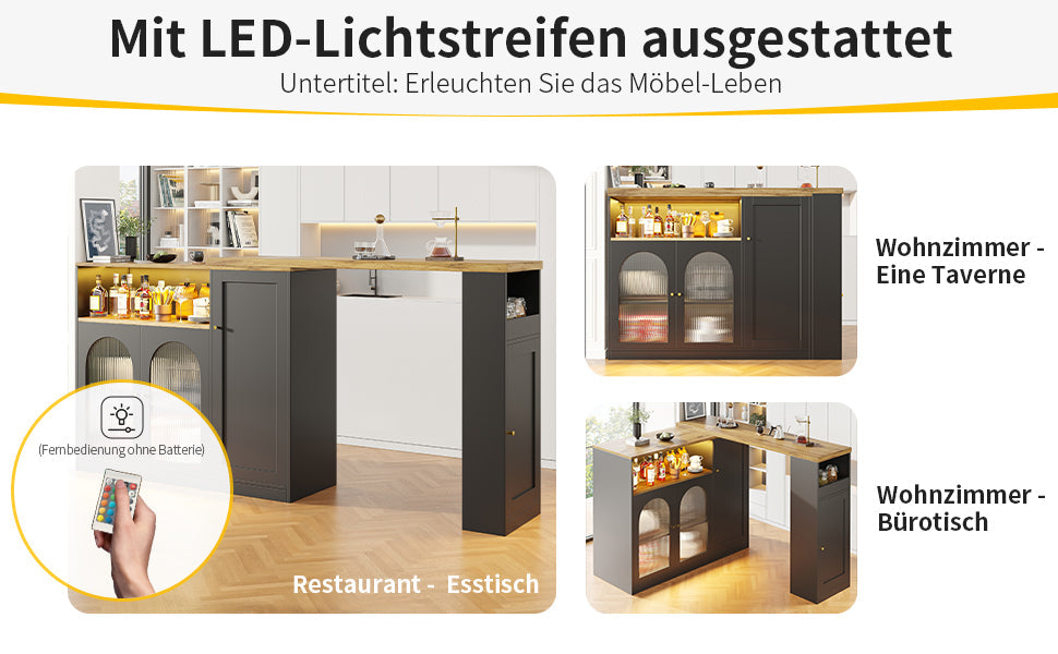 Logidon Draaibare Bartafel Mat Zwart 198x39x97 cm Met LED Glazen Deur