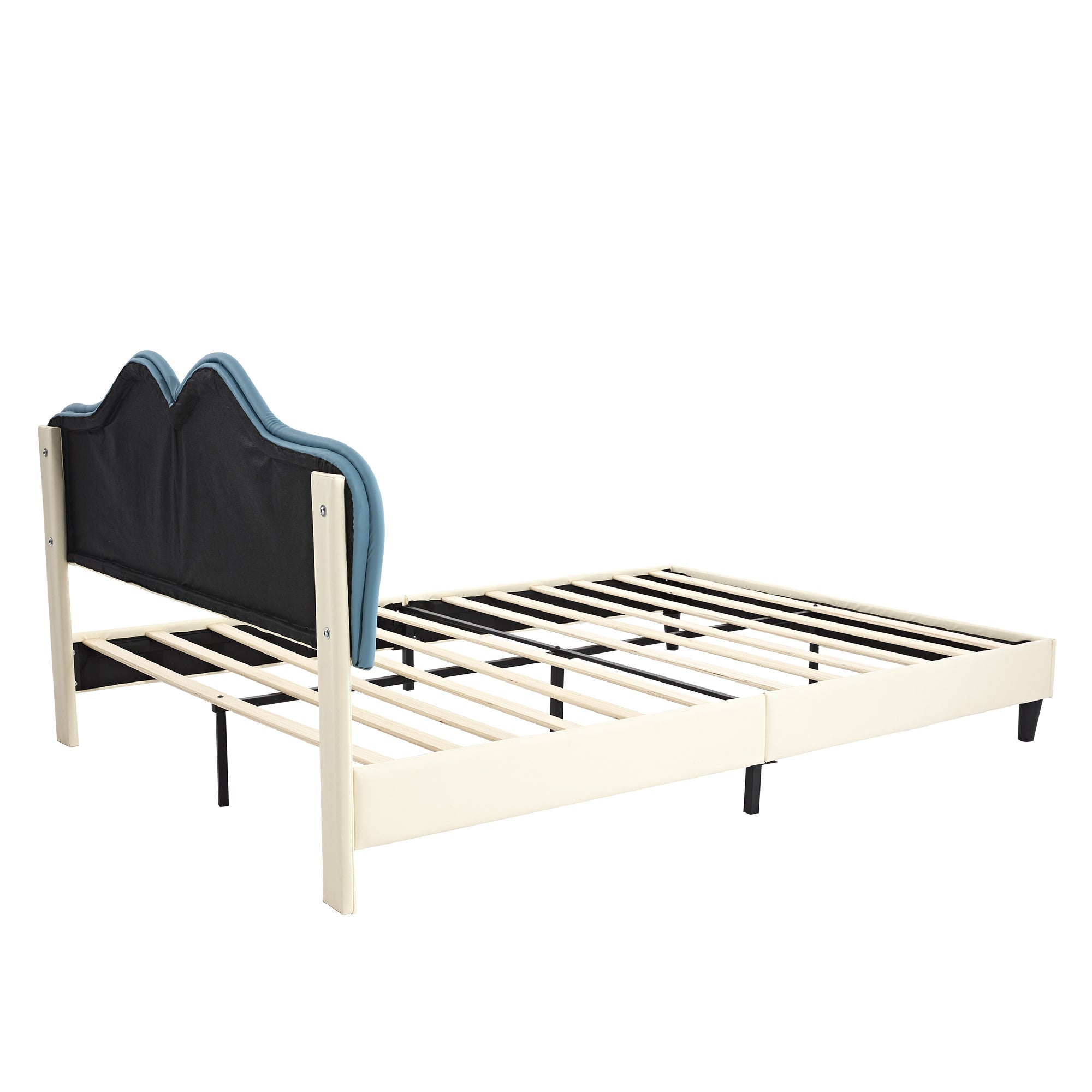 Logidon gestoffeerd bed 140x200 wit blauw met zachte beschermranden