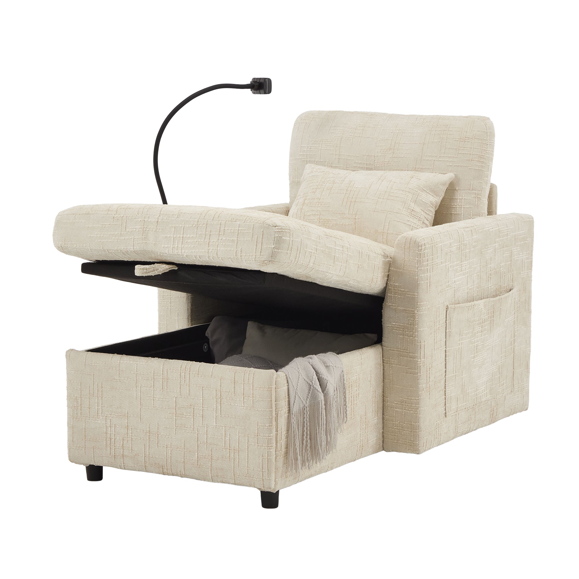 Logidon loungerstoel beige chenille met verstelbare rugleuning