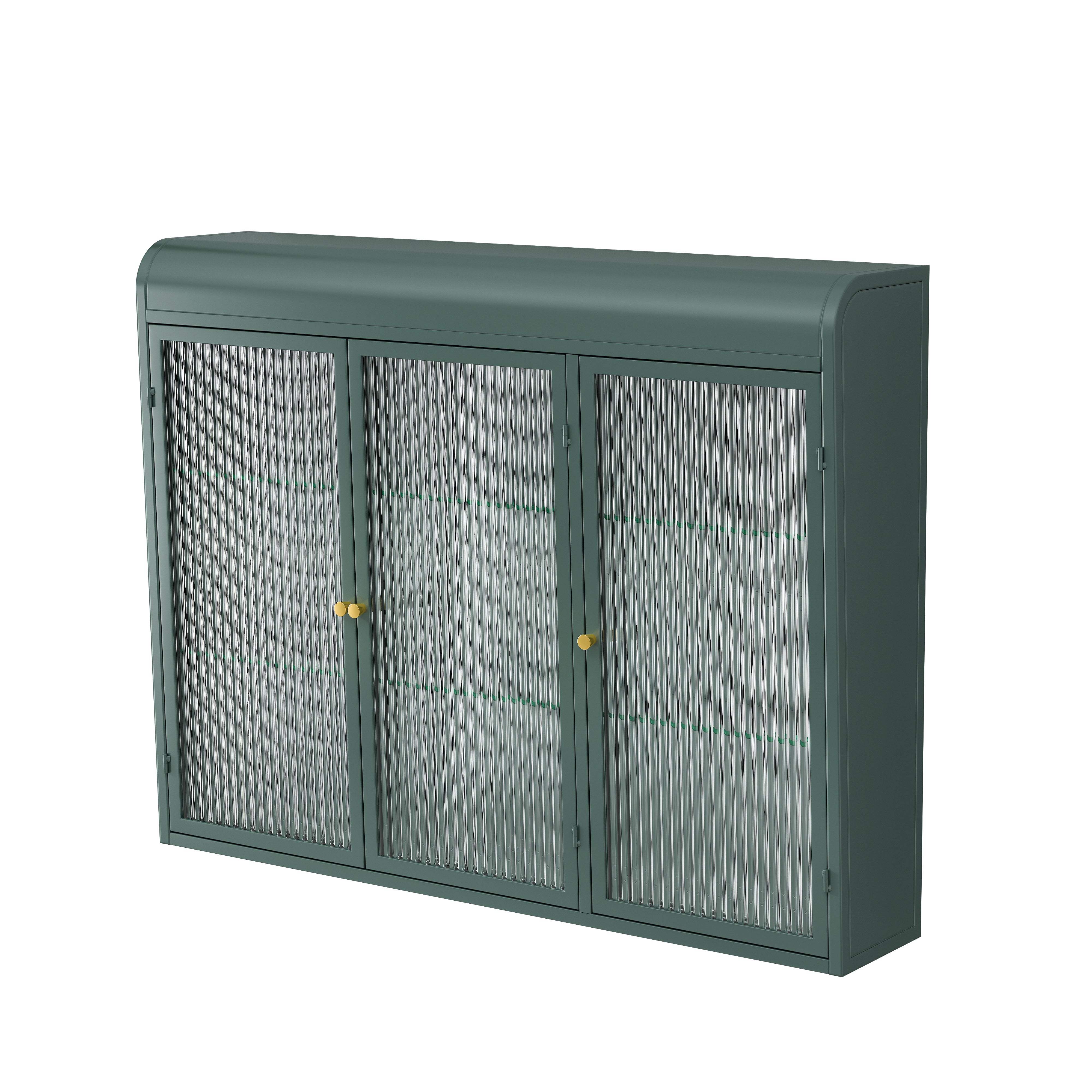 Logidon driedeurs gebogen glazen wandvitrine donkergroen