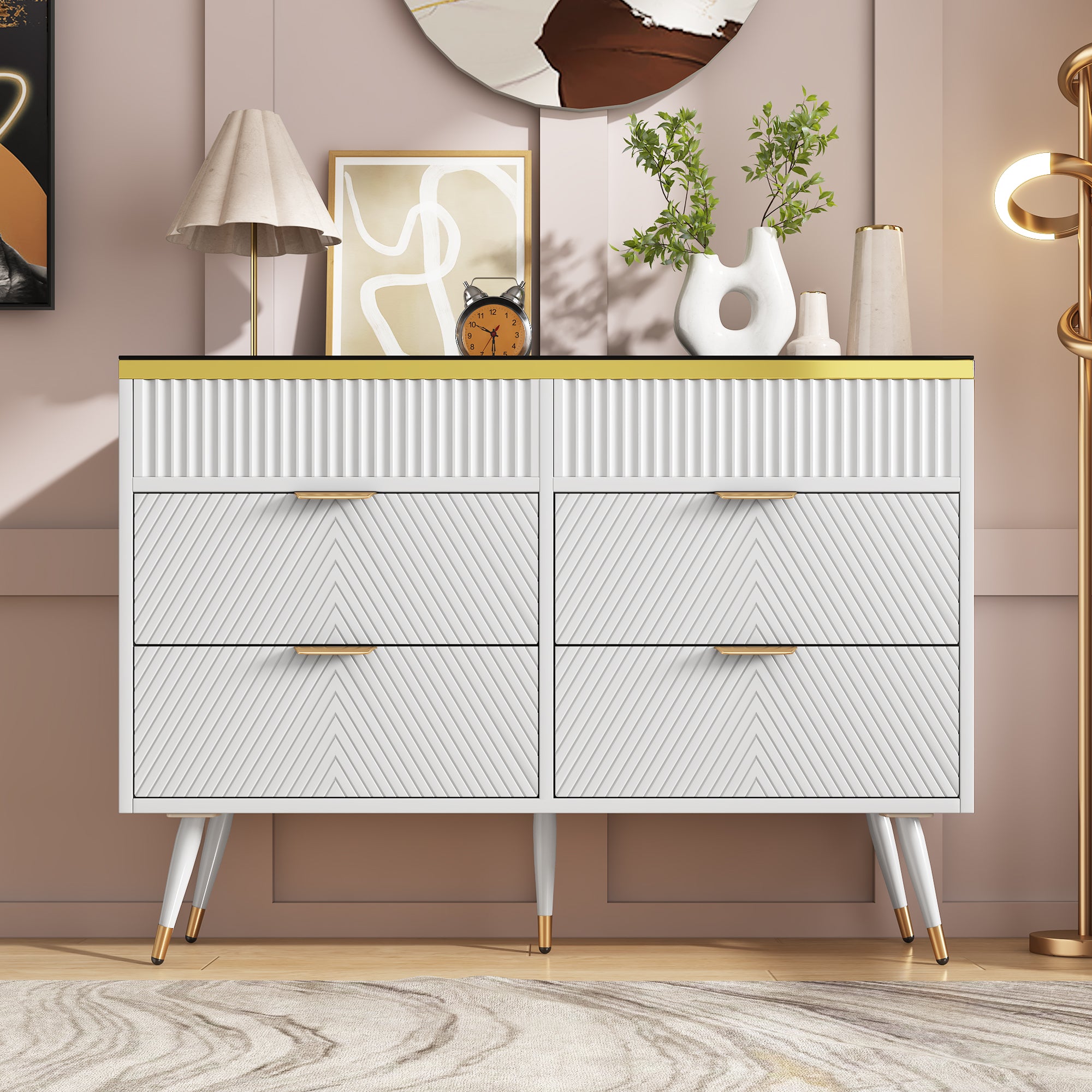 Logidon ladekast amber glazen dressoir 6 lades 120x40x76 wit
