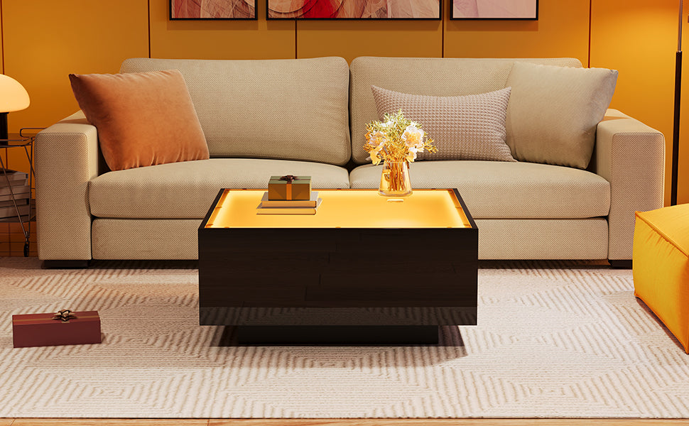 Logidon salontafel 70x70 cm glazen tafelblad LED zwart