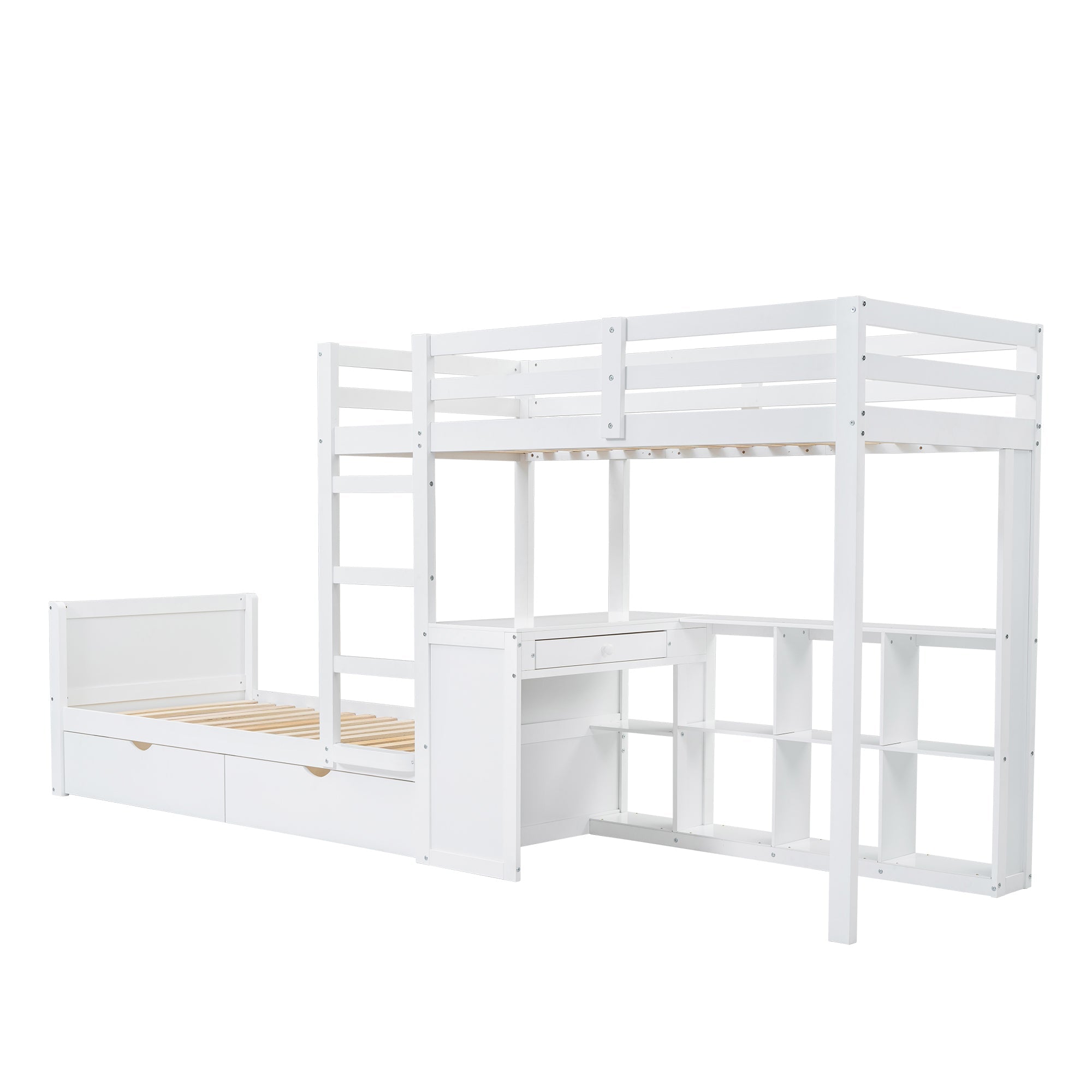 Logidon stapelbed 90x200 cm witte drietrapsladder met bureau