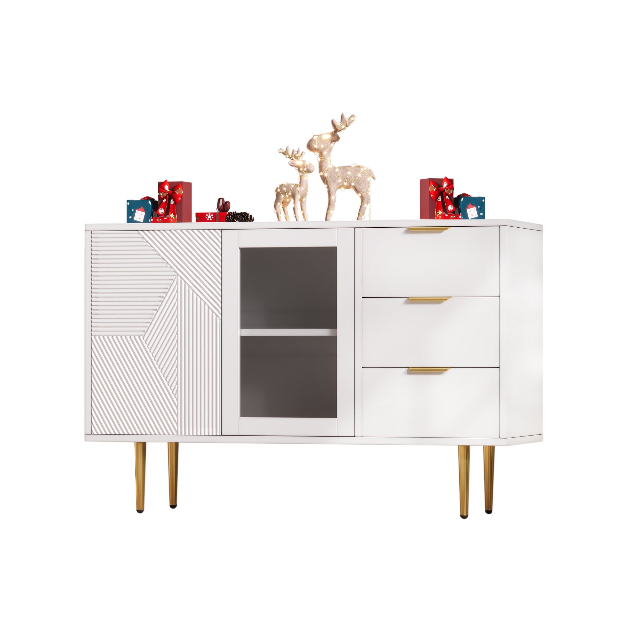 Logidon ladekast wit met 3 lades en 2 glazen deuren 120x38x79,5 cm