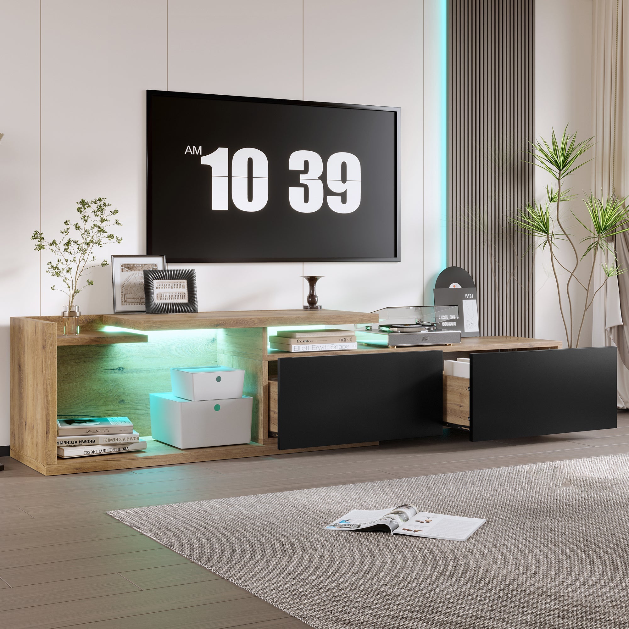 Logidon modulair tv-meubel met LED-verlichting en uittrekmodule