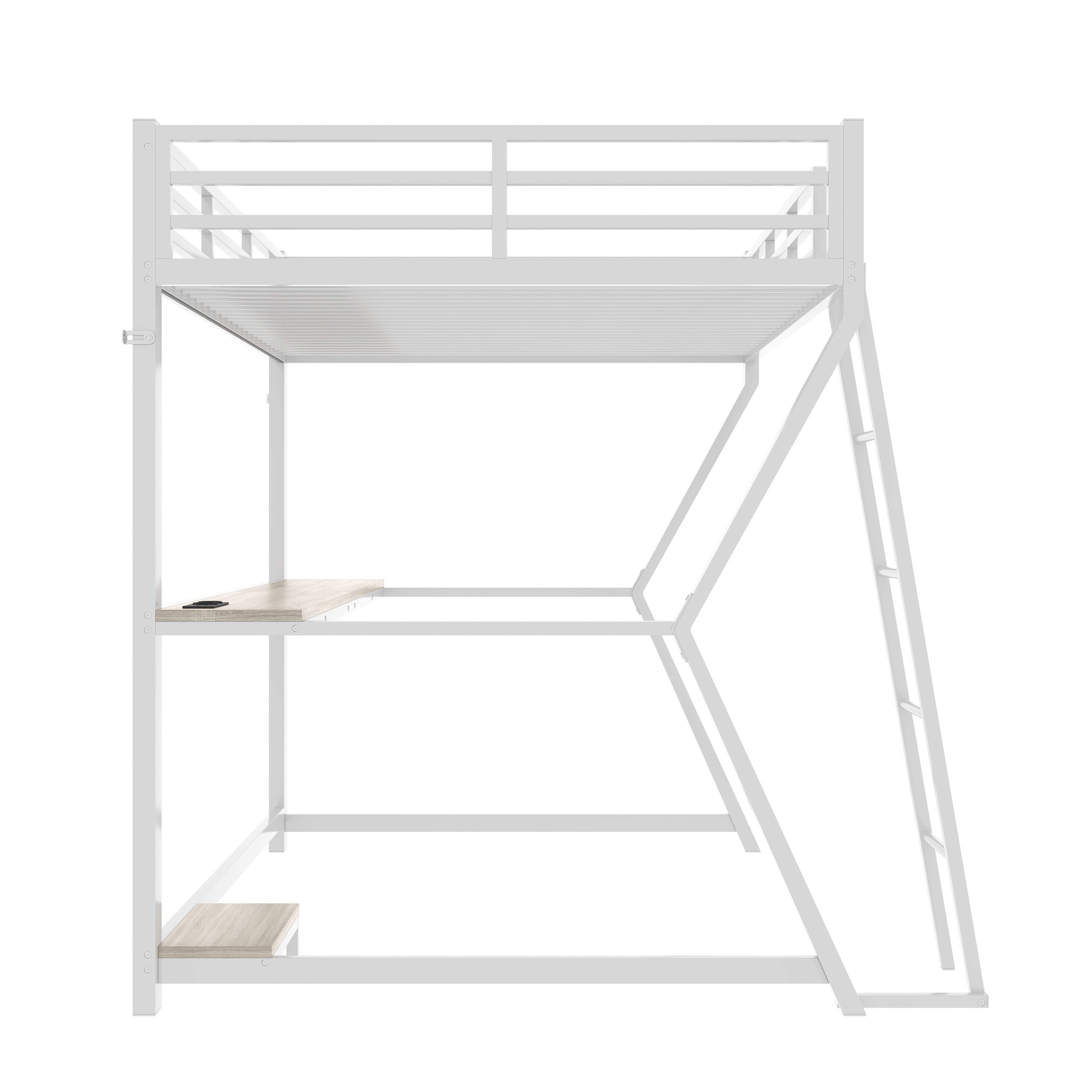 Logidon loft bed 90x200 with LED lighting and computer console white
