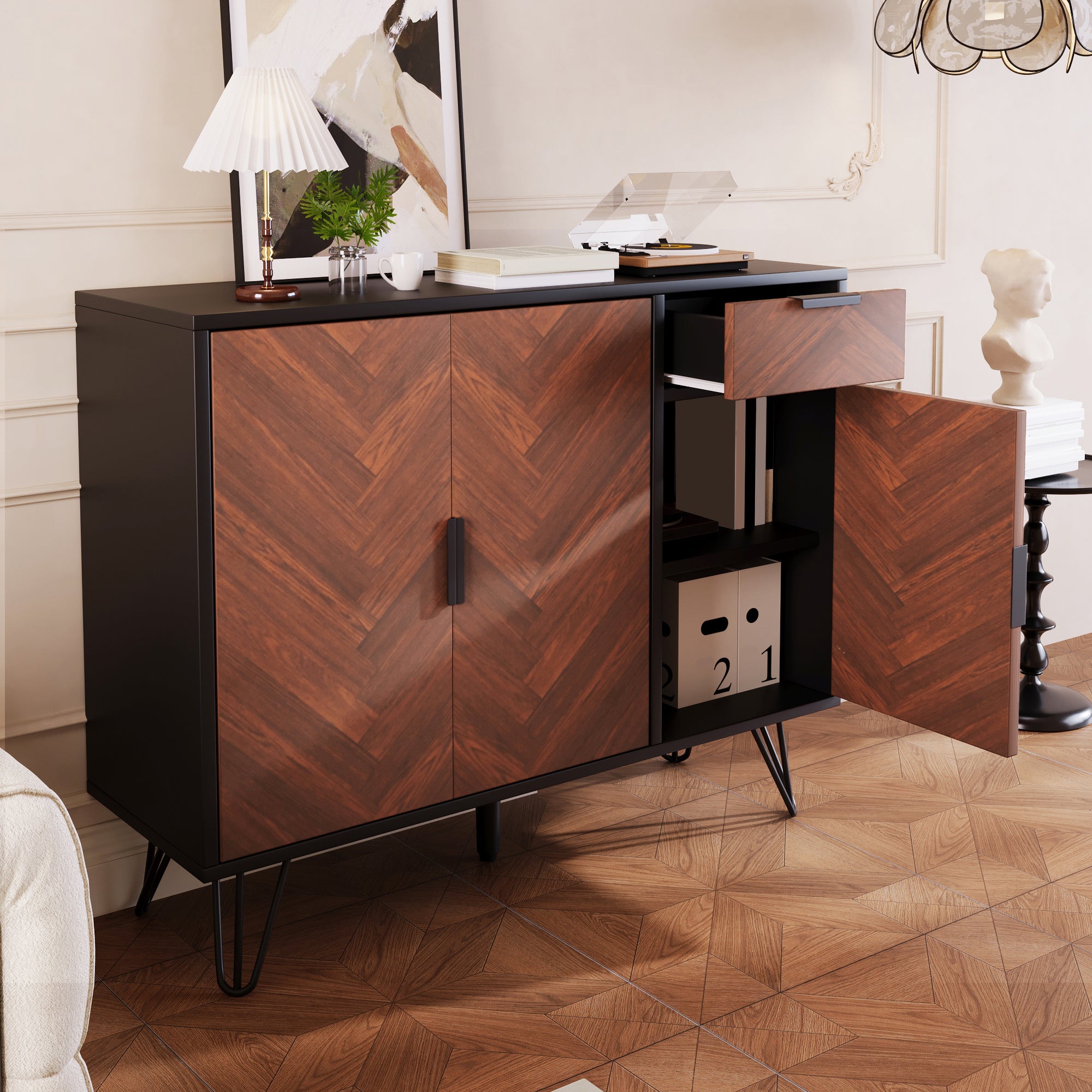 Logidon opbergkast dressoir zwart houtlook 90x30x71,5 cm