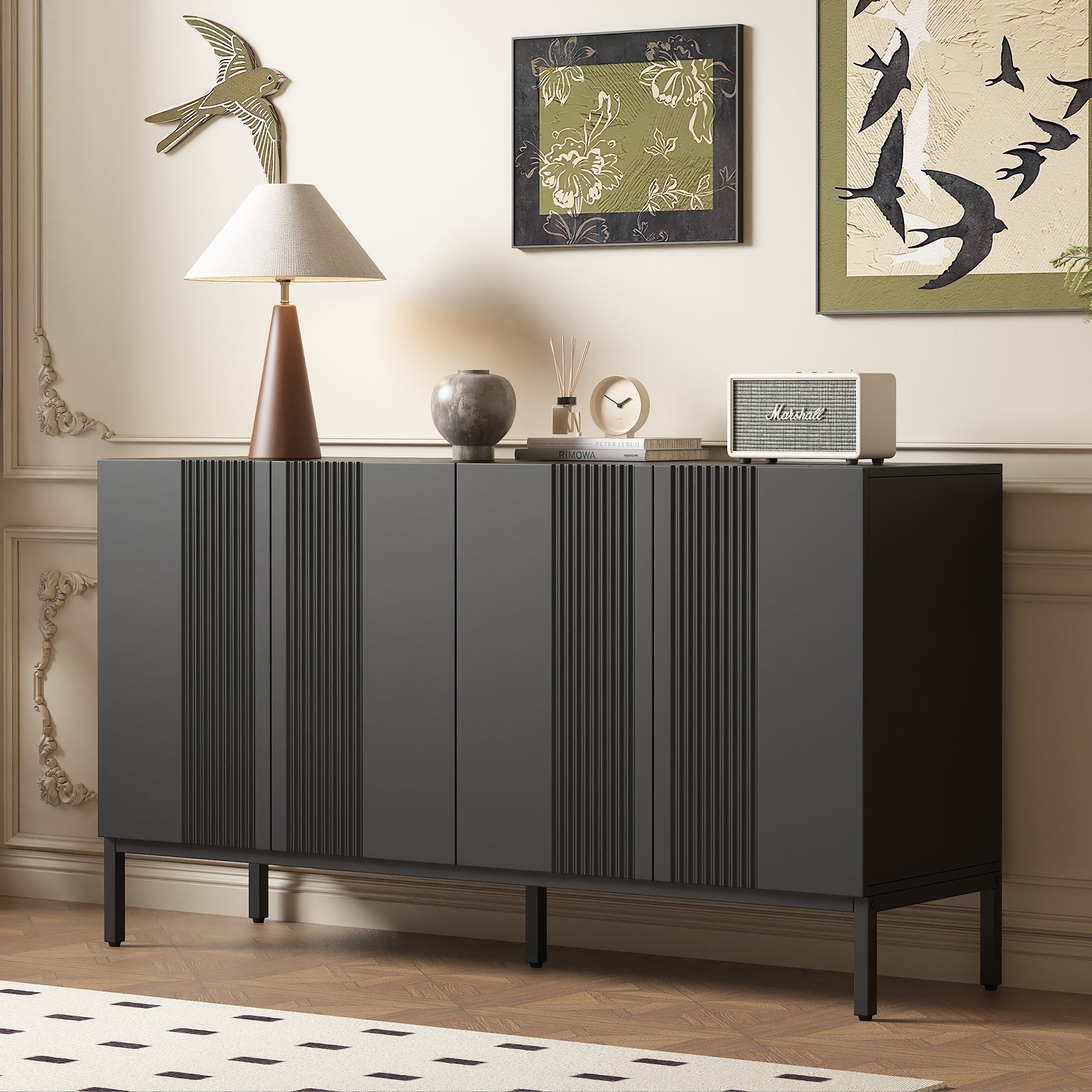 Logidon Modern Dressoir 4-deurs Greeploos Zwart 145x41x80 cm