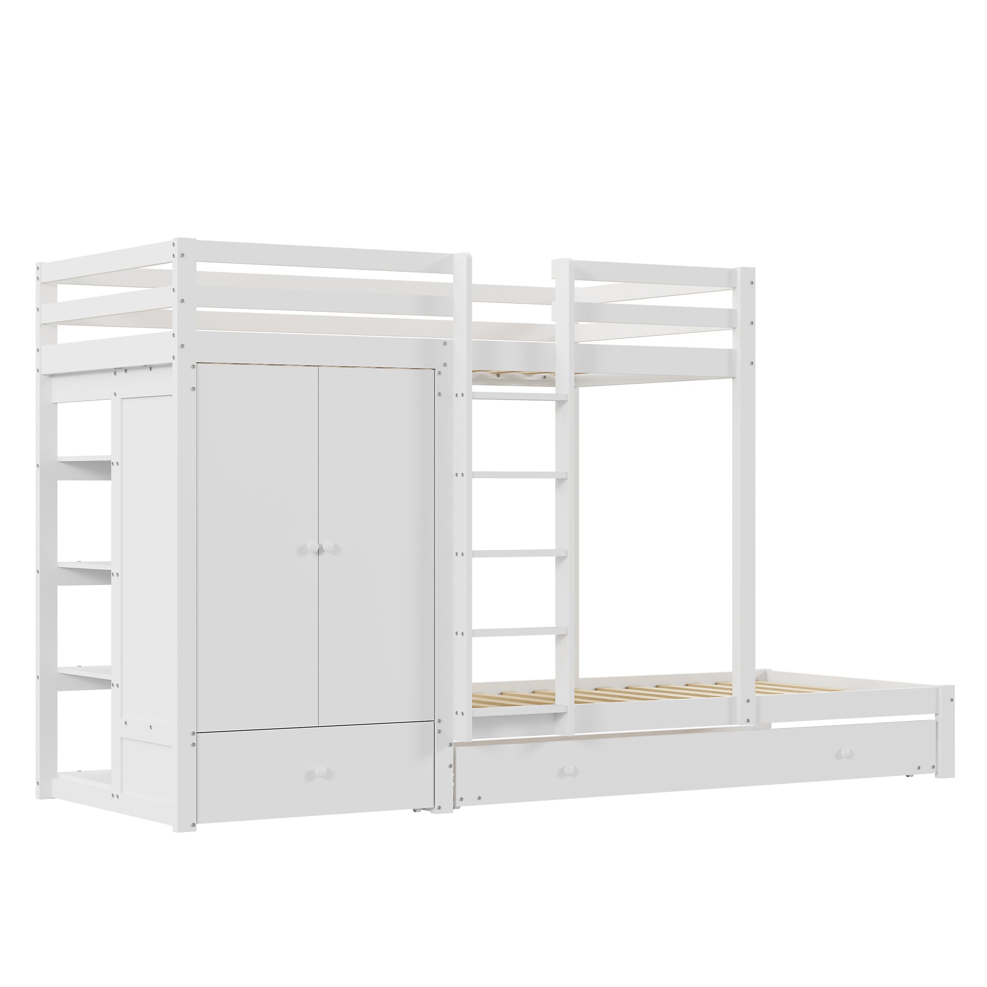 Logidon stapelbed massief hout 90x200 wit uitschuifbedkast