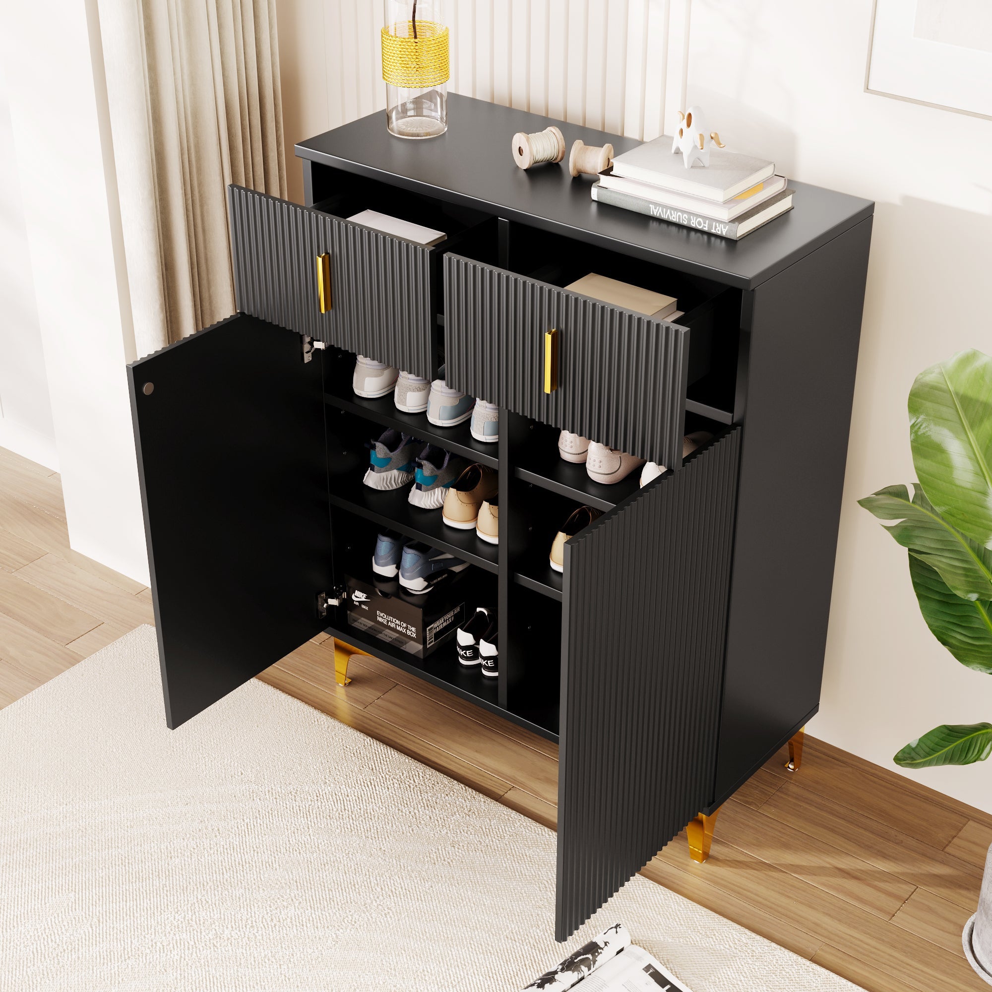 Logidon Elegant Sideboard Black Structure Panels Adjustable Shelves