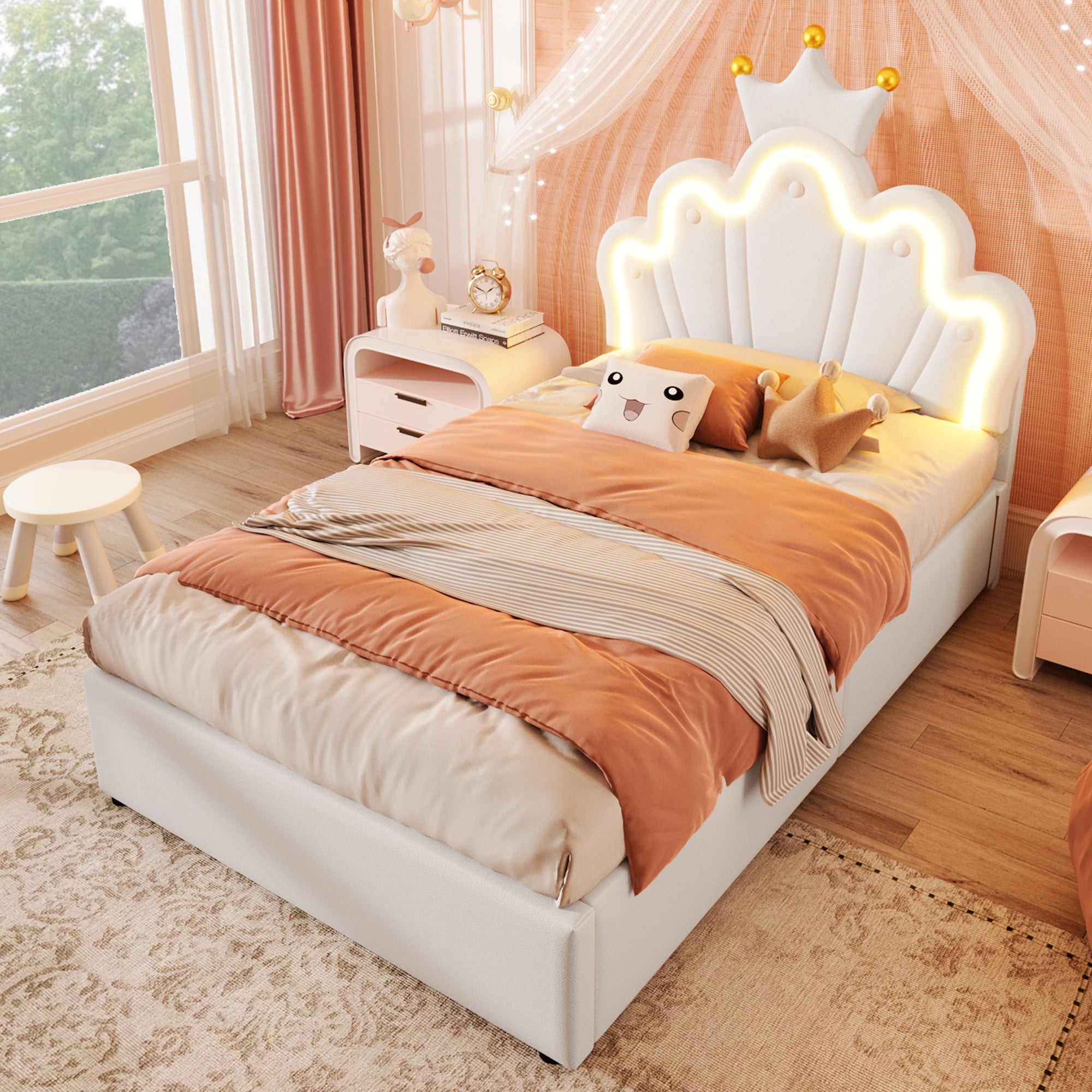 Logidon prinsessenbed 90x200 cm wit kunstleer LED-verlichting