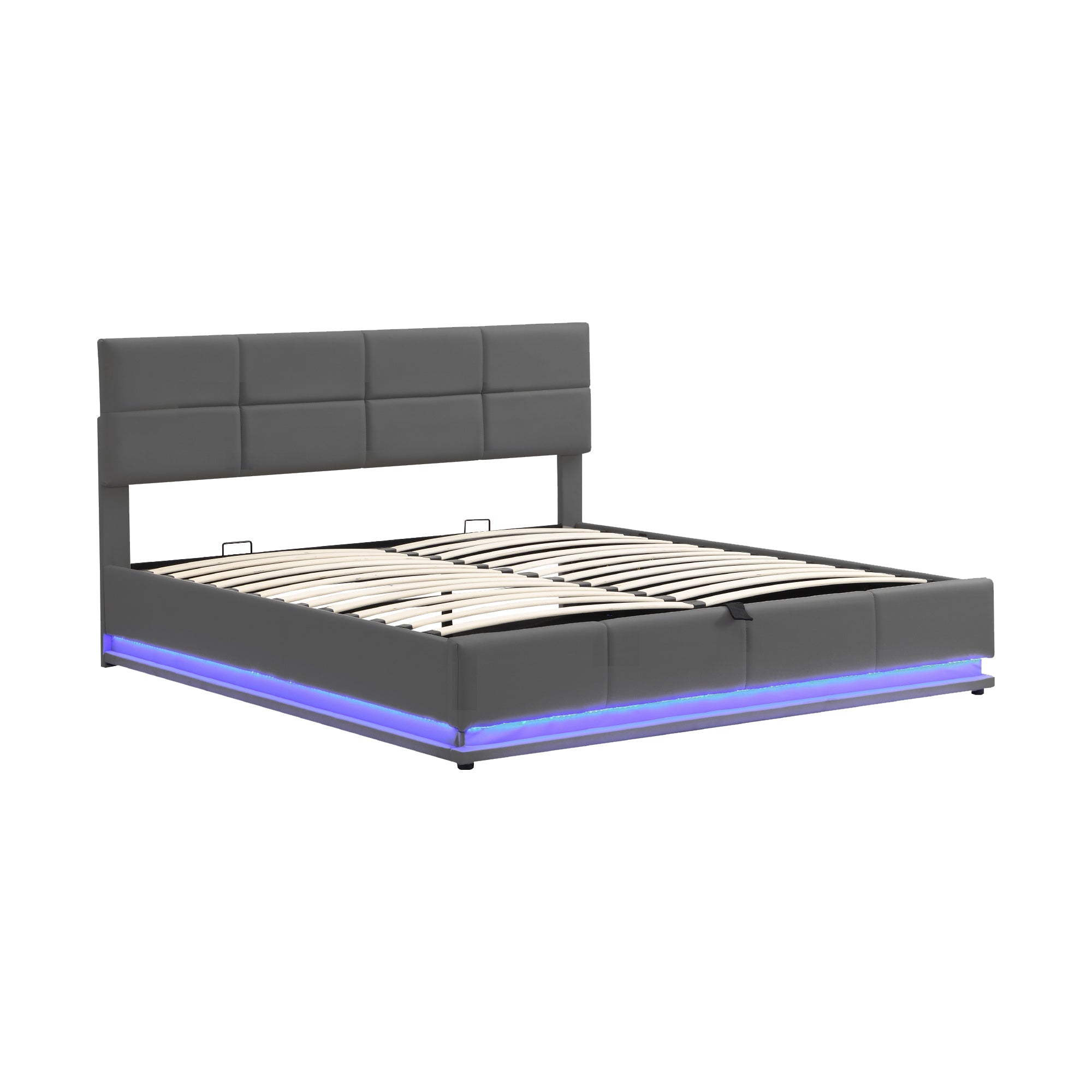 Logidon gestoffeerd bed 180x200 grijs met LED lichtstrip opbergruimte