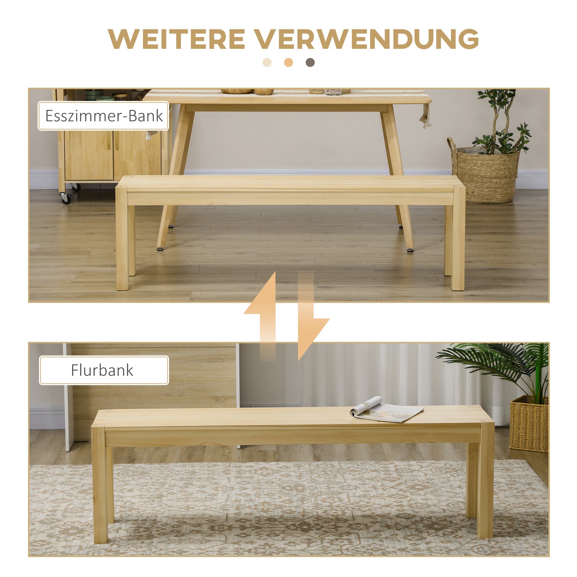 Logidon houten bank 3-zits naturel massief grenen 150 x 33 x 45 cm draagvermogen 330 kg