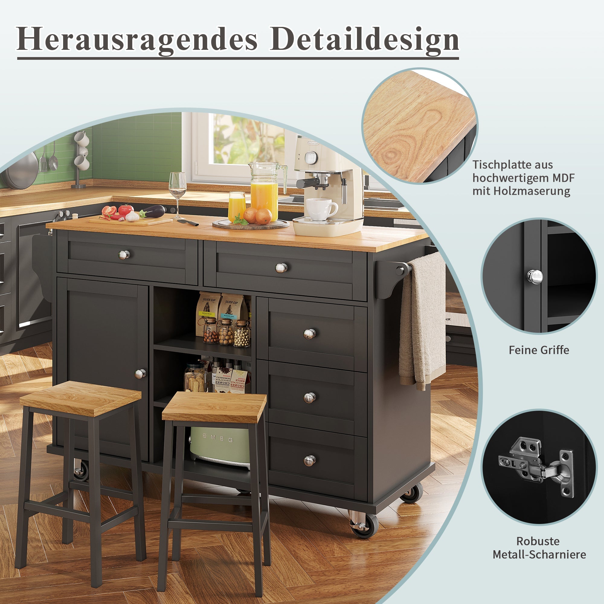 Logidon Restauratiewagen Zwart 134x46x92 cm Mobiel DualUse Design