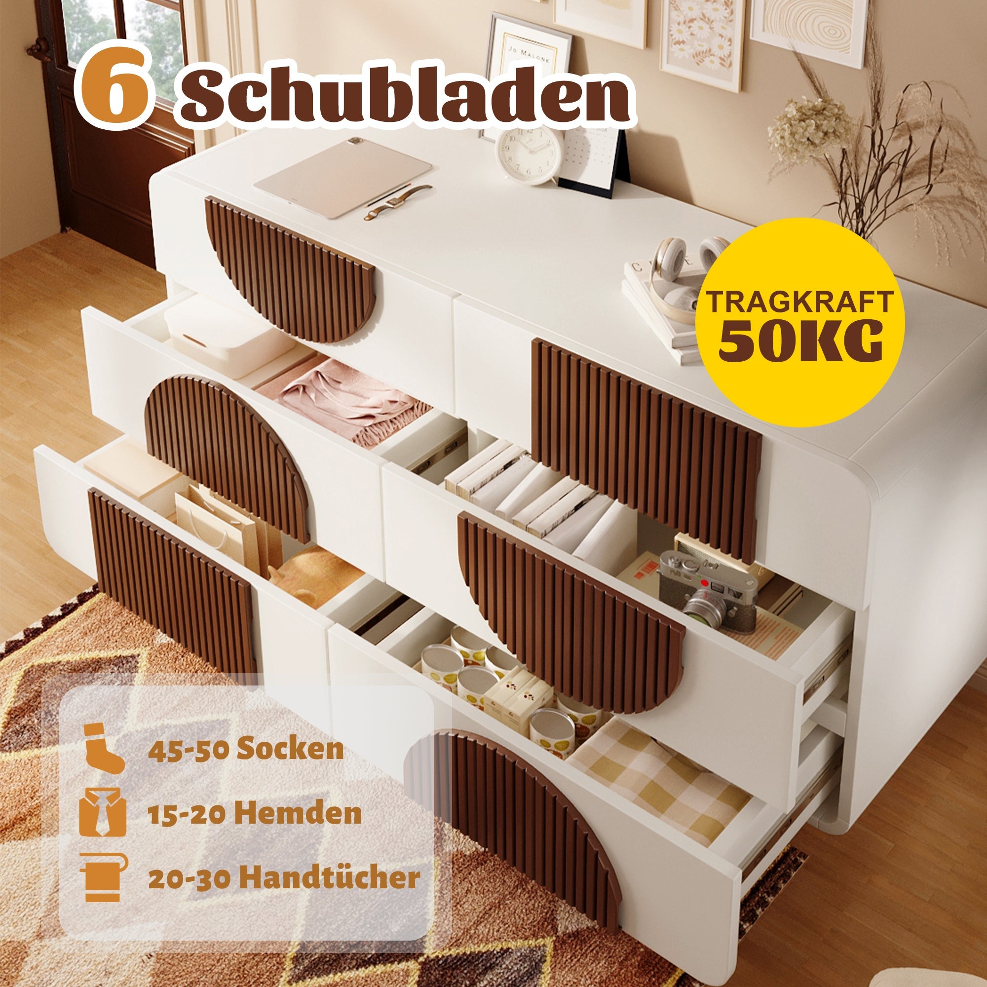 Logidon ladekast 6 lades wit bruin houten latten 121x71x41 cm