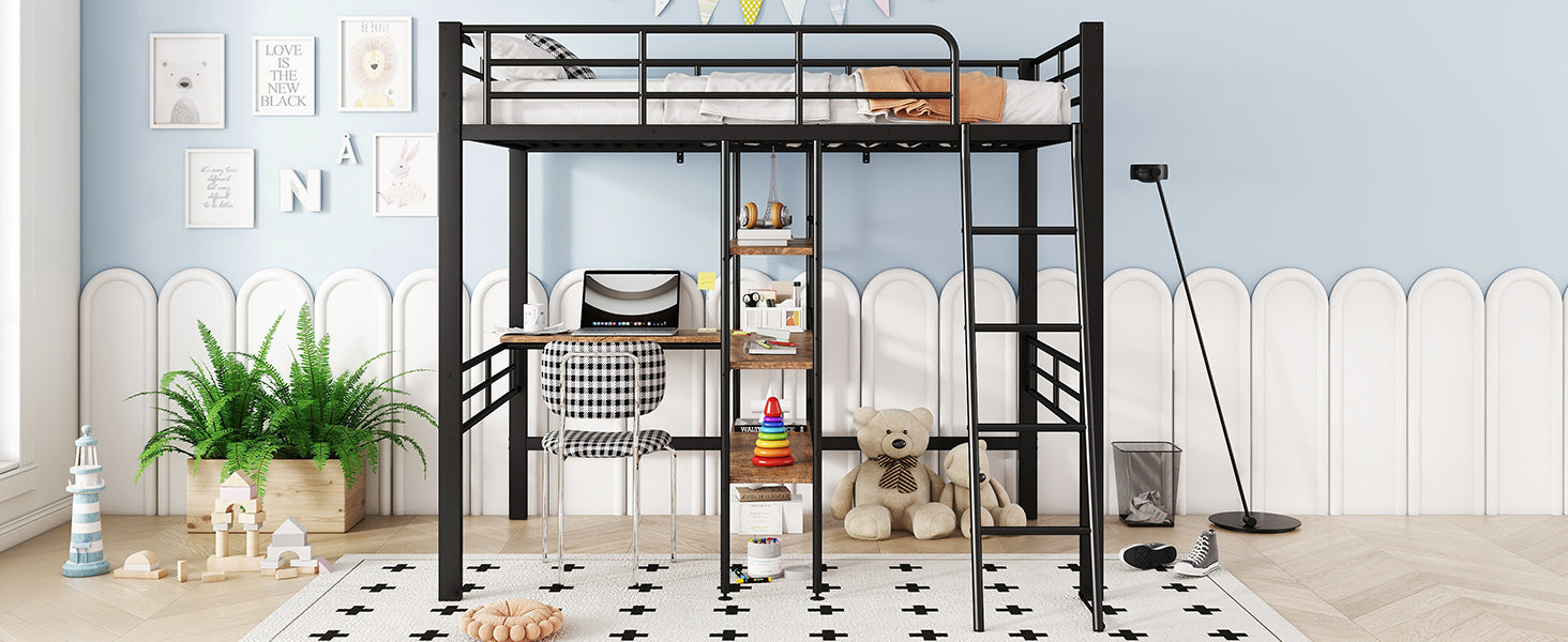 Logidon hoogslaper 90x200 cm met bureau, metalen frame zwart