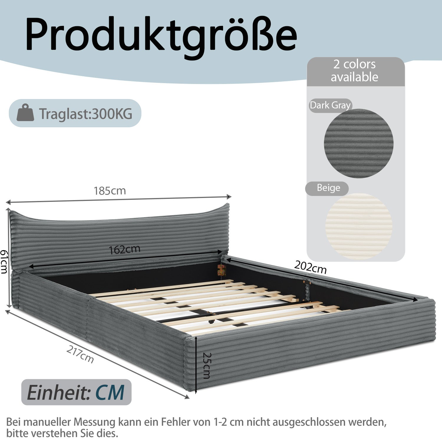 Logidon tweepersoonsbed 160x200 cm Donkergrijze chenille bekleding