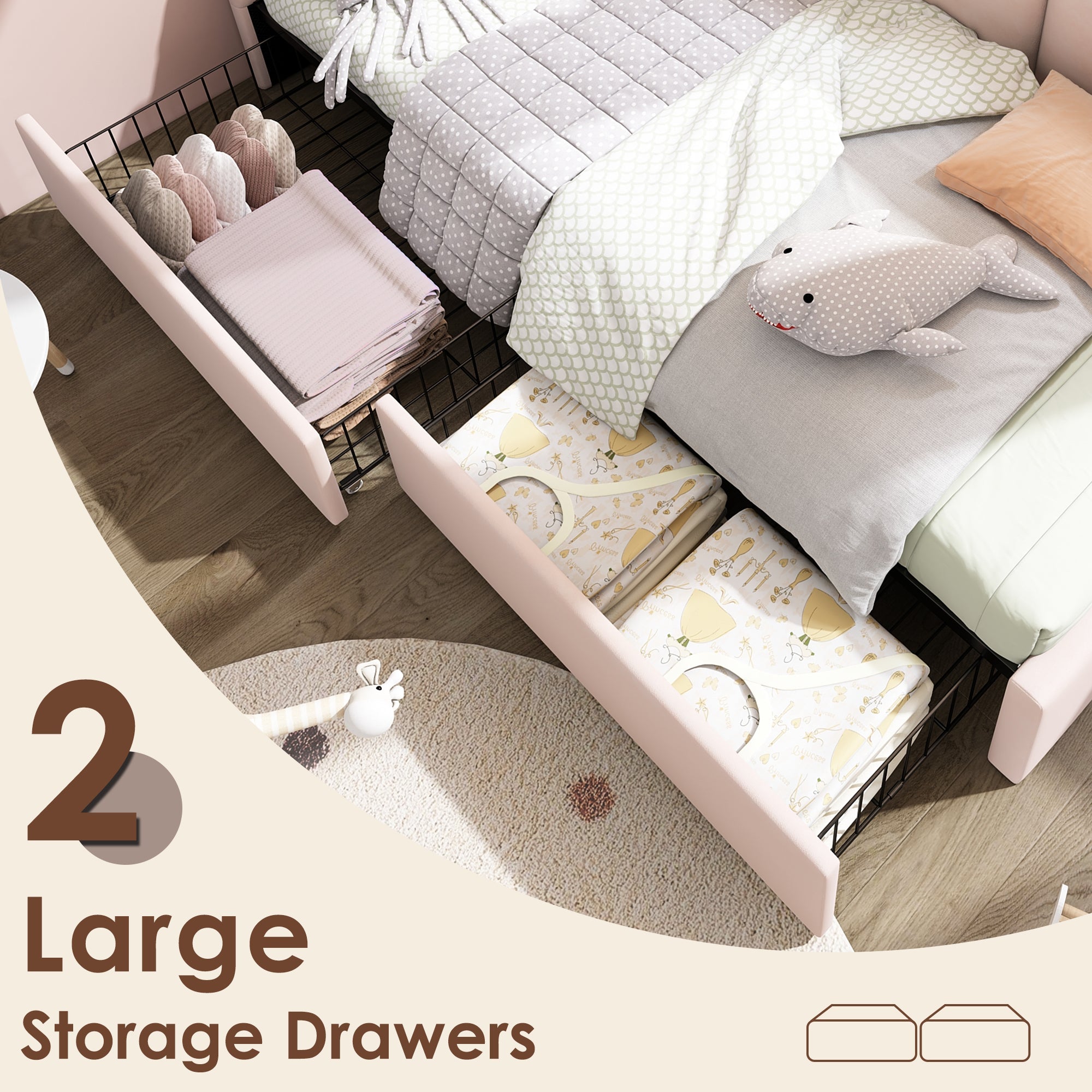 Logidon gestoffeerd bed 90x200 roze fluweel dagbed met lades