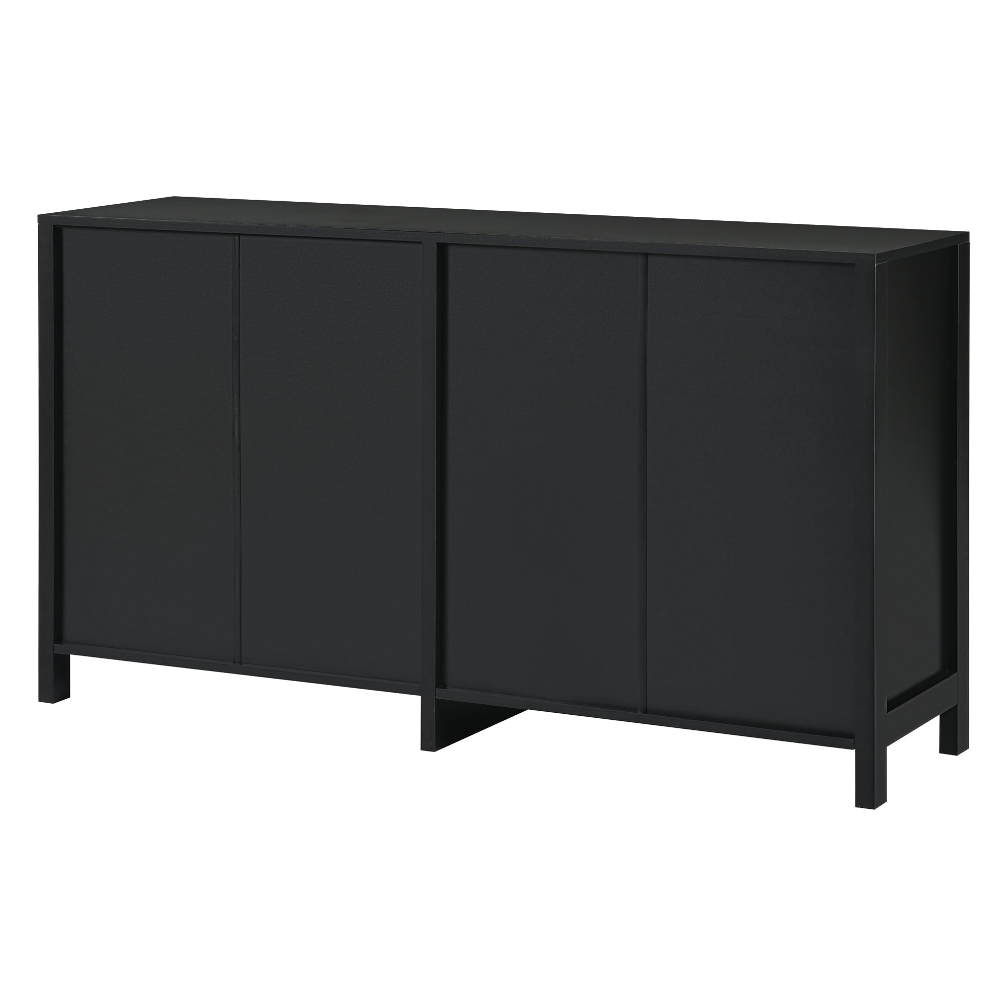 Logidon Dressoir Zwart Met Rotan Deuren Modern Buffet 145x40x80