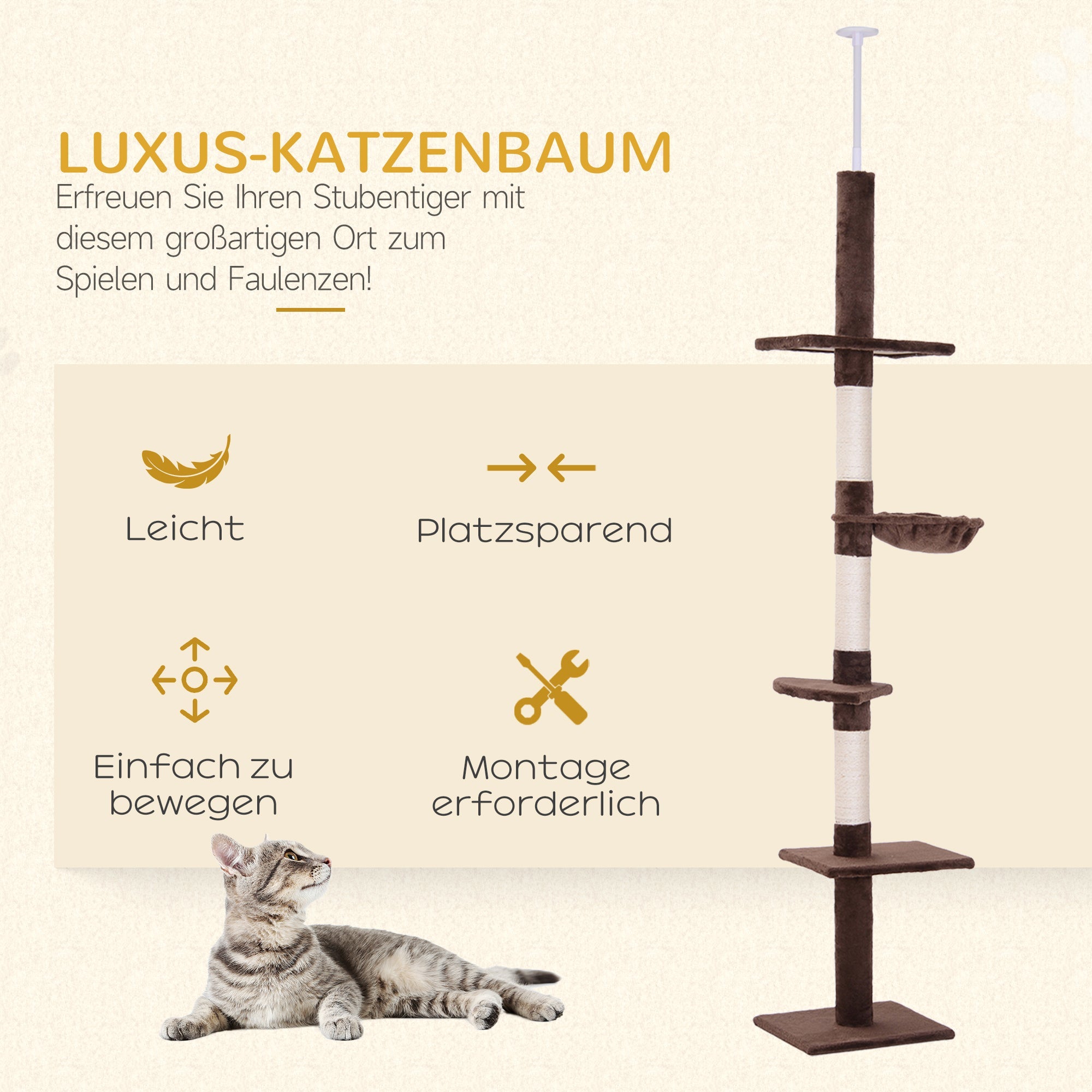 Logidon Plafondhoge Krabpaal Bruin In Hoogte Verstelbaar 230-260 cm