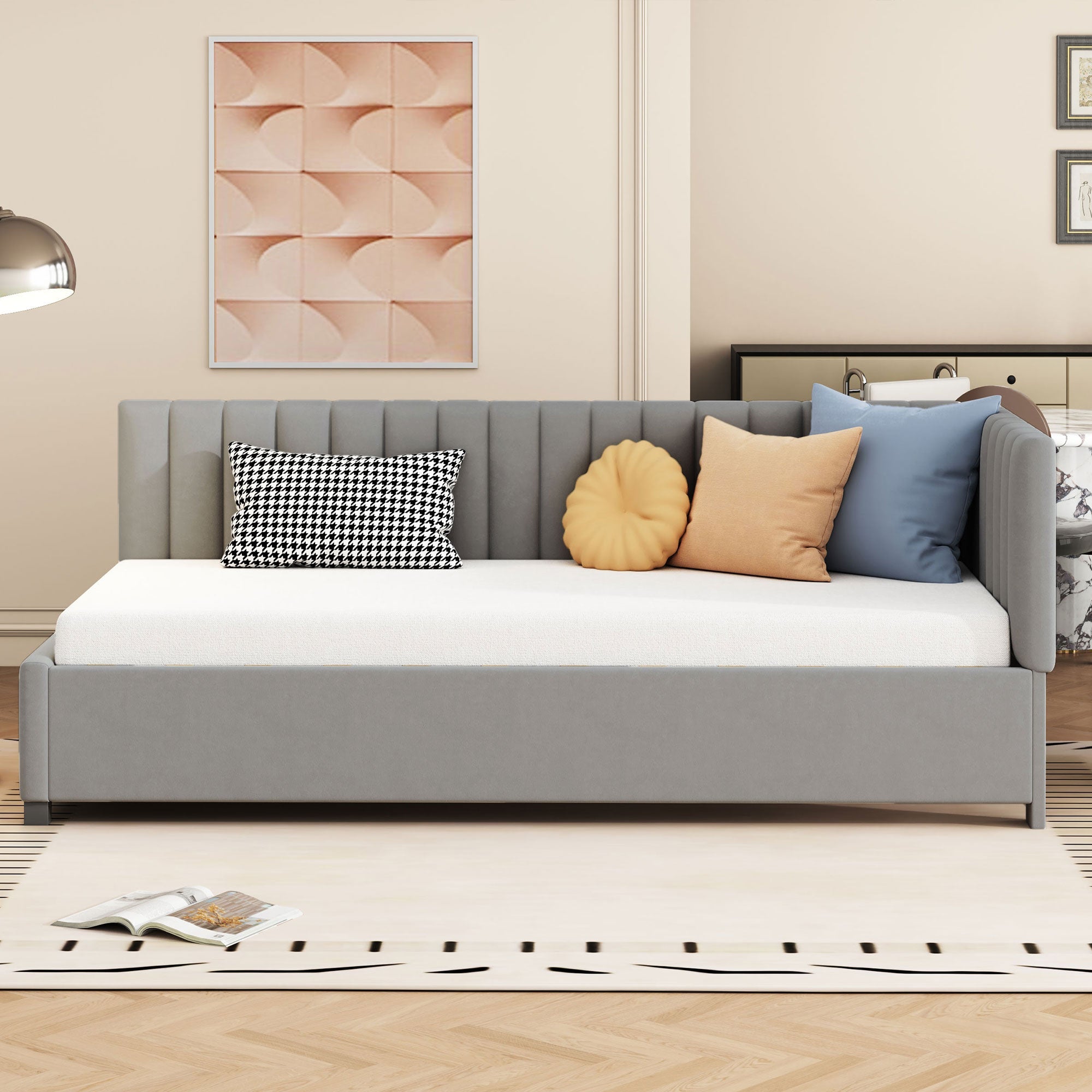 Logidon gestoffeerd bed 90x200 grijs met lattenbodem multifunctioneel bed