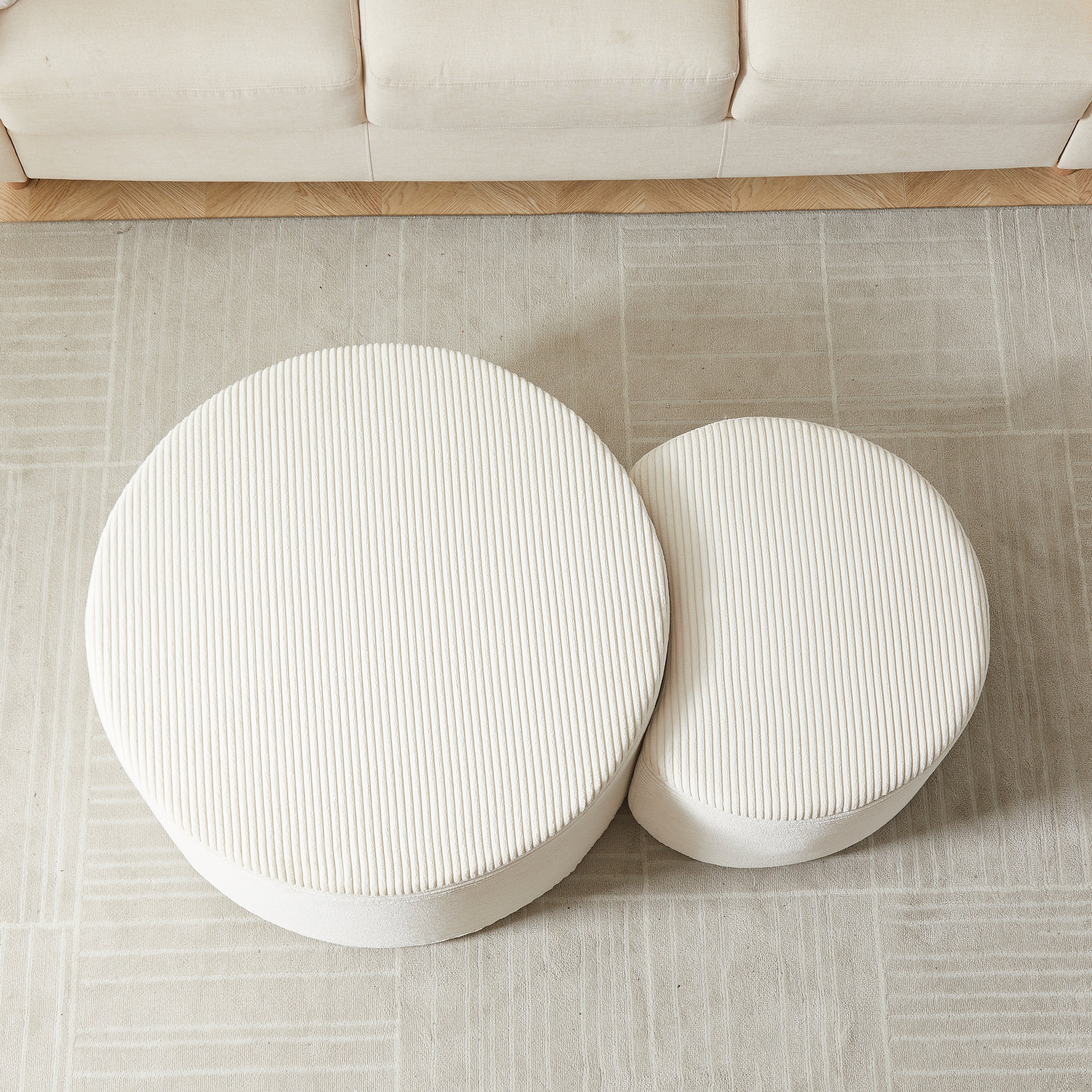 Logidon salontafelset van 2 rond gewatteerde beige stof