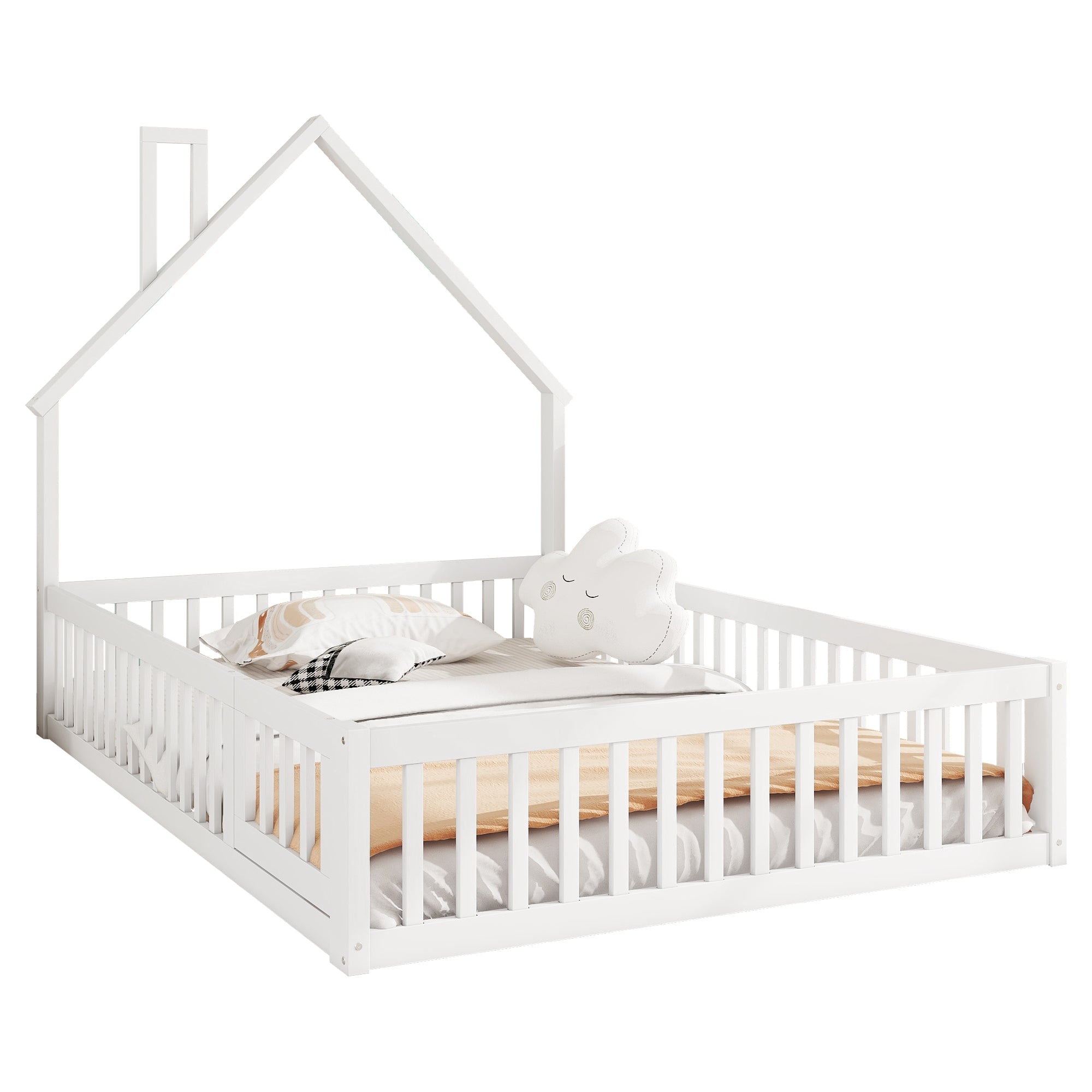 Logidon kinderbed 140x200 schouwvorm wit grenenhout met lattenbodem