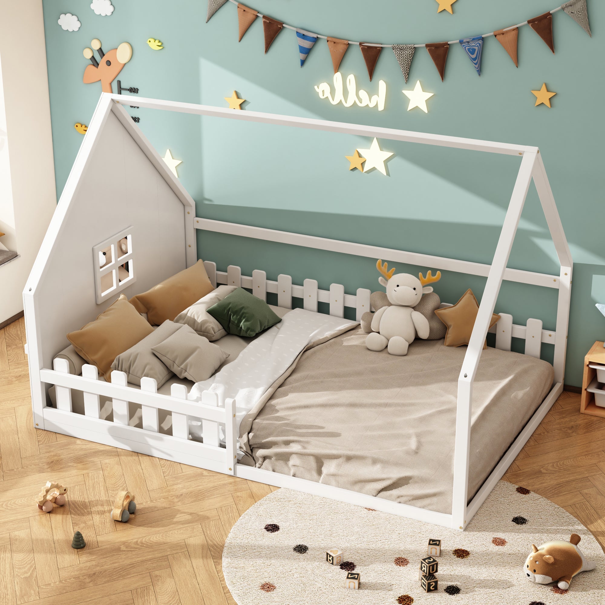 Logidon vlakbed 140x200 cm kinderbed wit grenenhouten huisbar