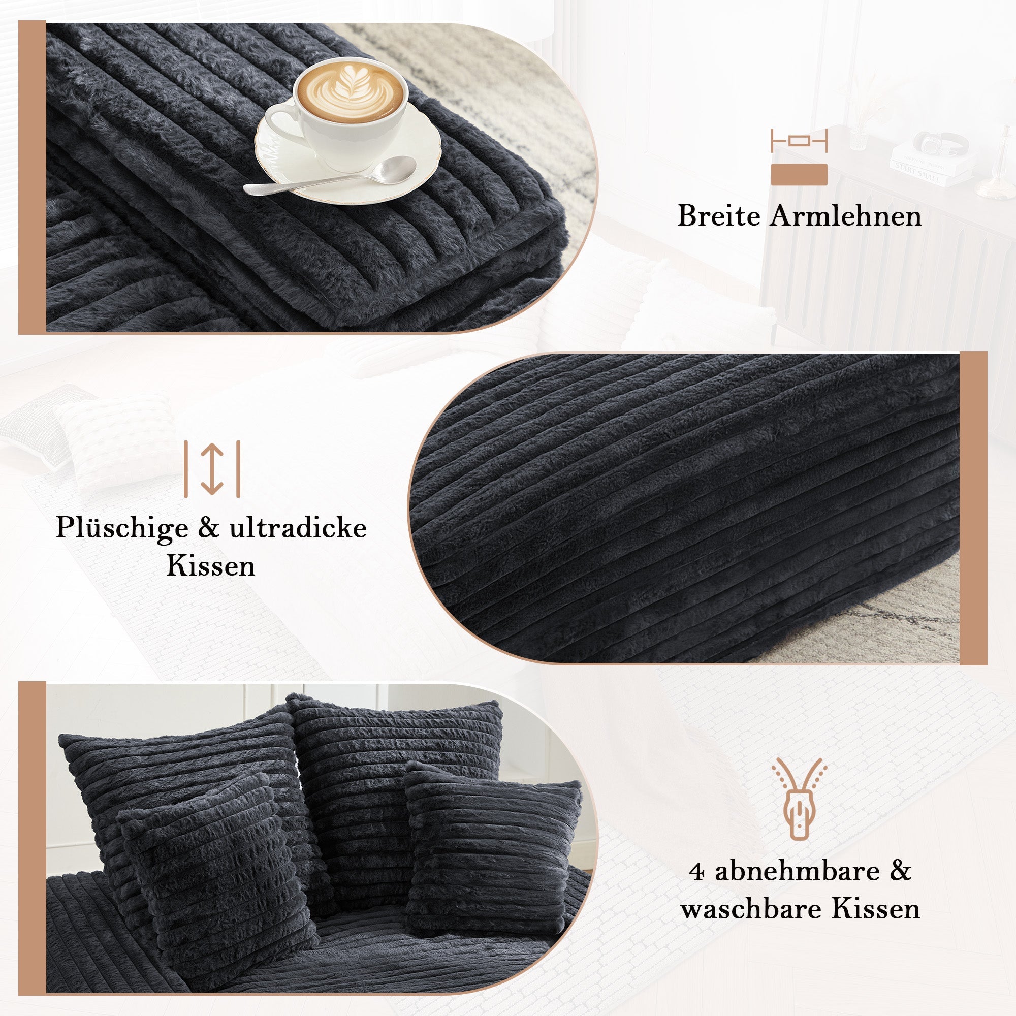 Logidon Luxe Cord Sofa Multifunctionele Slaapbank 4 Kussens Grijs