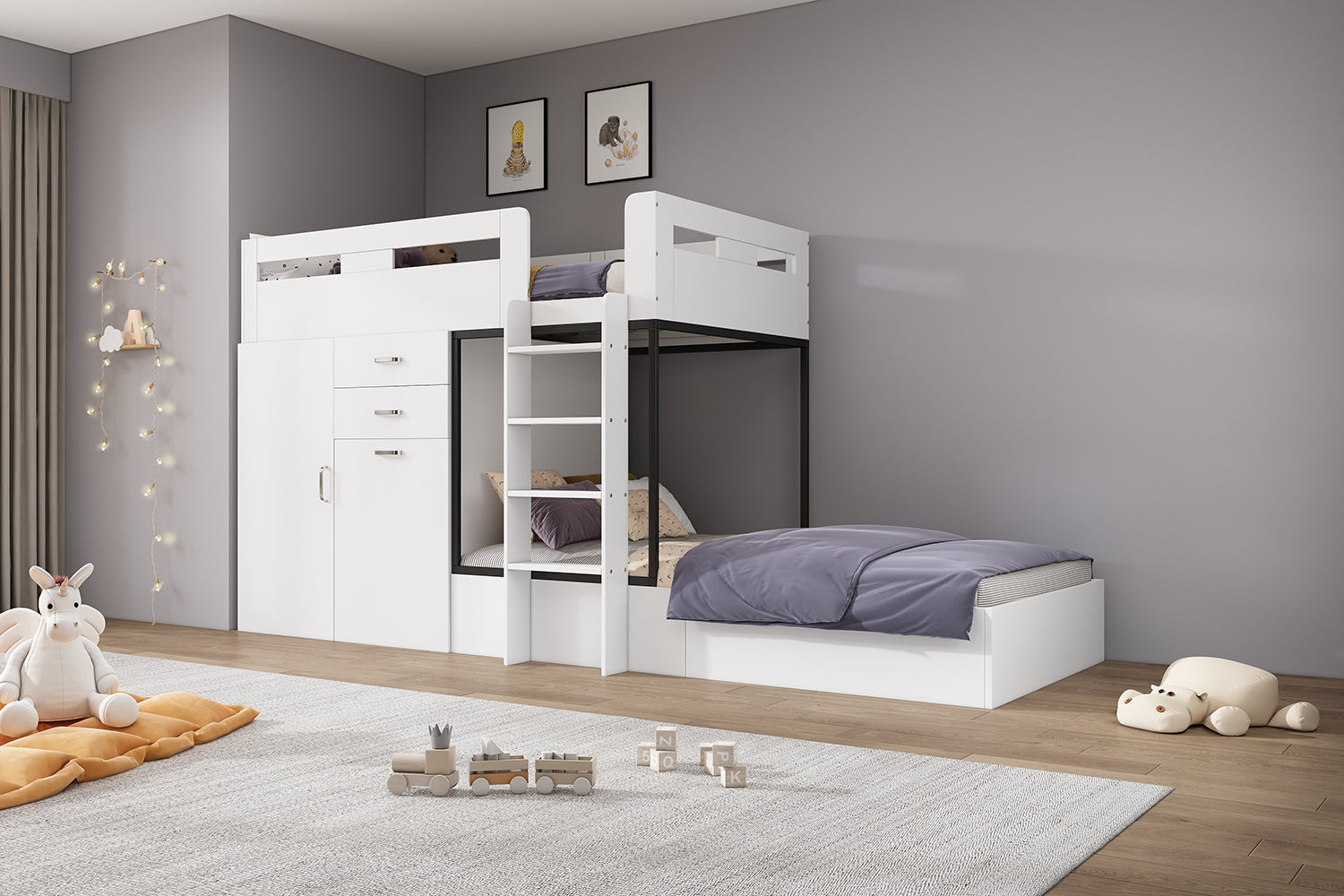 Logidon stapelbed met uitschuifbaar bureau en kledingkast wit 90x200