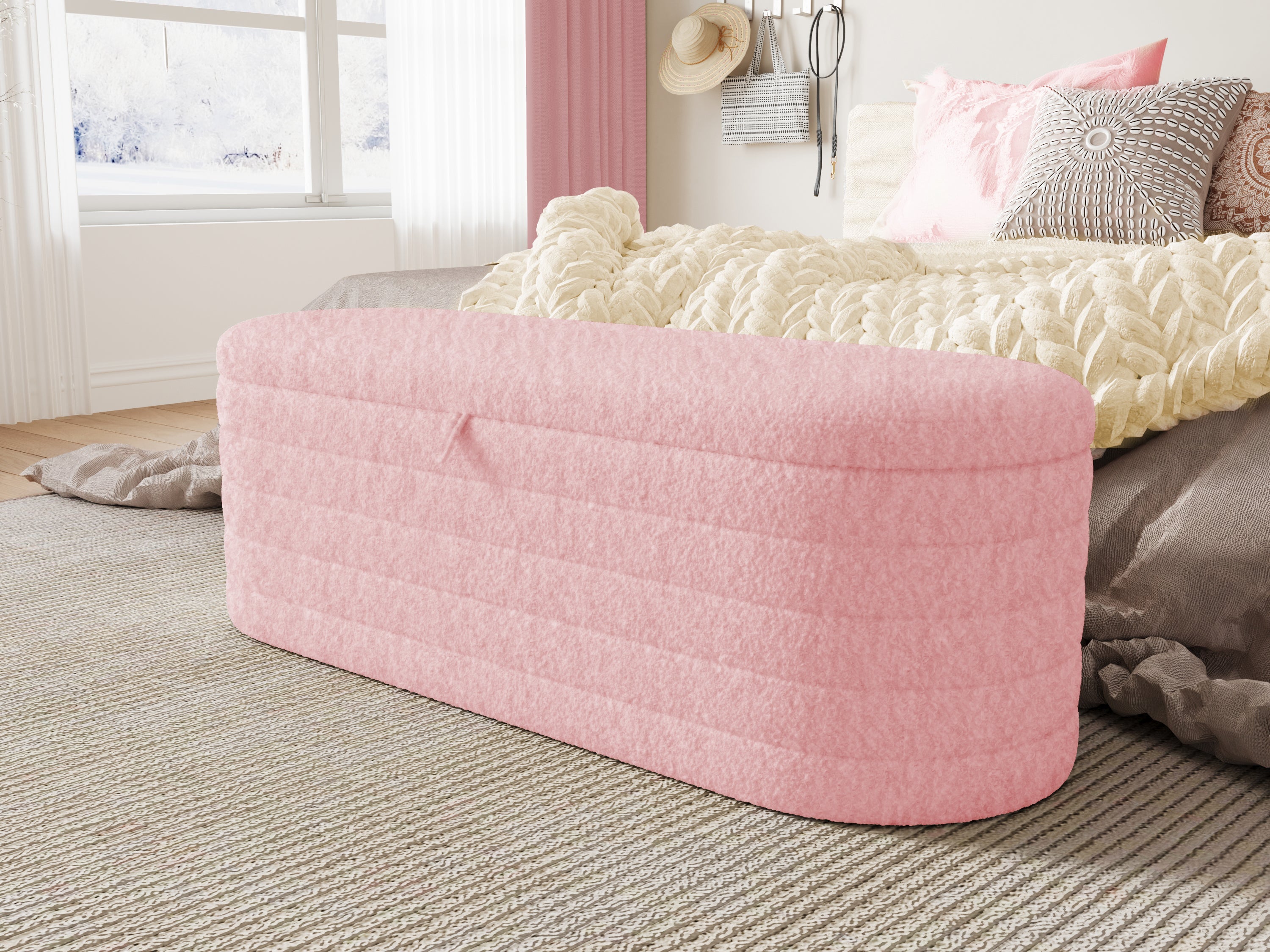 Logidon slaapbank en voetenbank 120x40 cm roze met opbergruimte