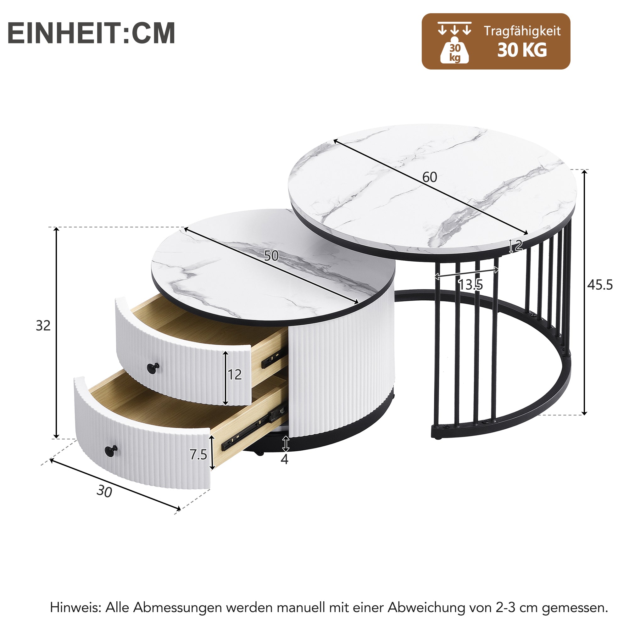 Logidon Elegante salontafelset in nestvorm wit 60x60 en 50x50