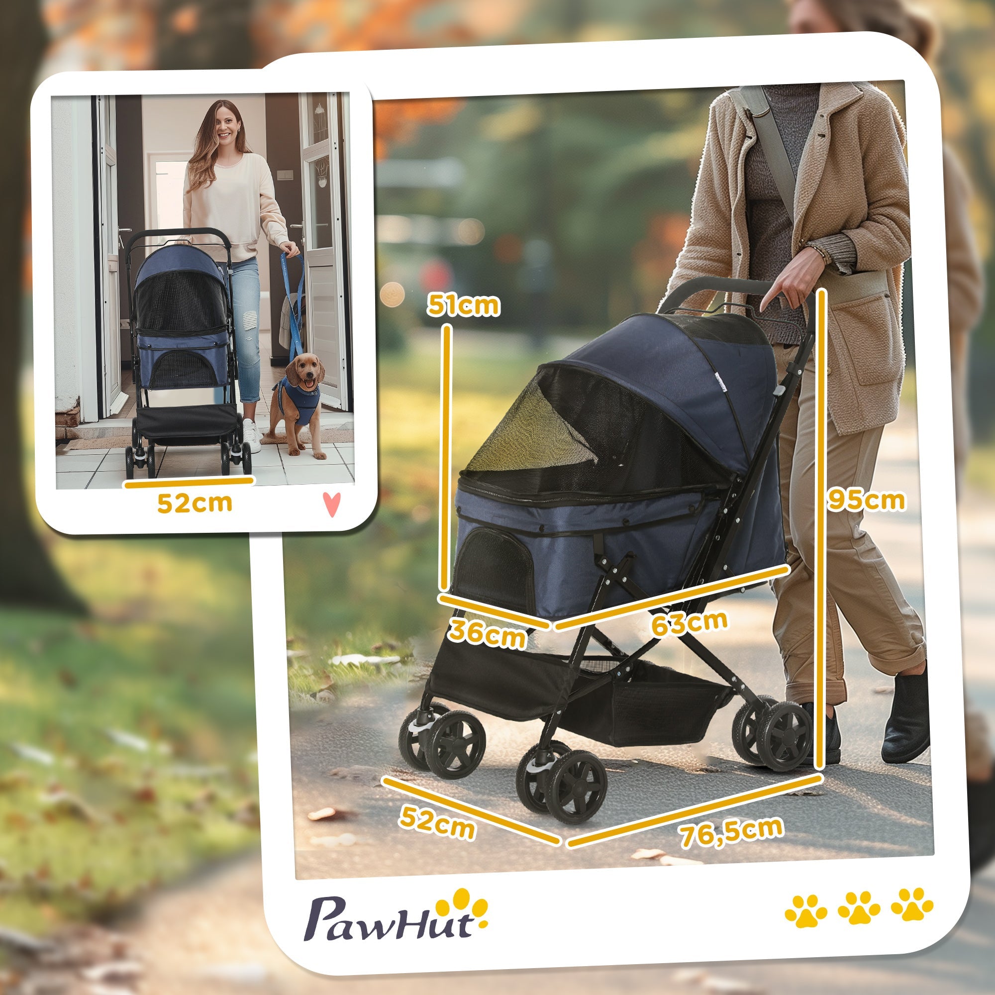 Logidon Kattenbuggy Blauw Oxford Opvouwbaar Lichtgewicht 76,5x52x95 cm