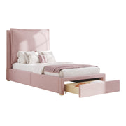 Logidon gestoffeerd bed 90x200 roze chenille met opbergruimte en lattenbodem