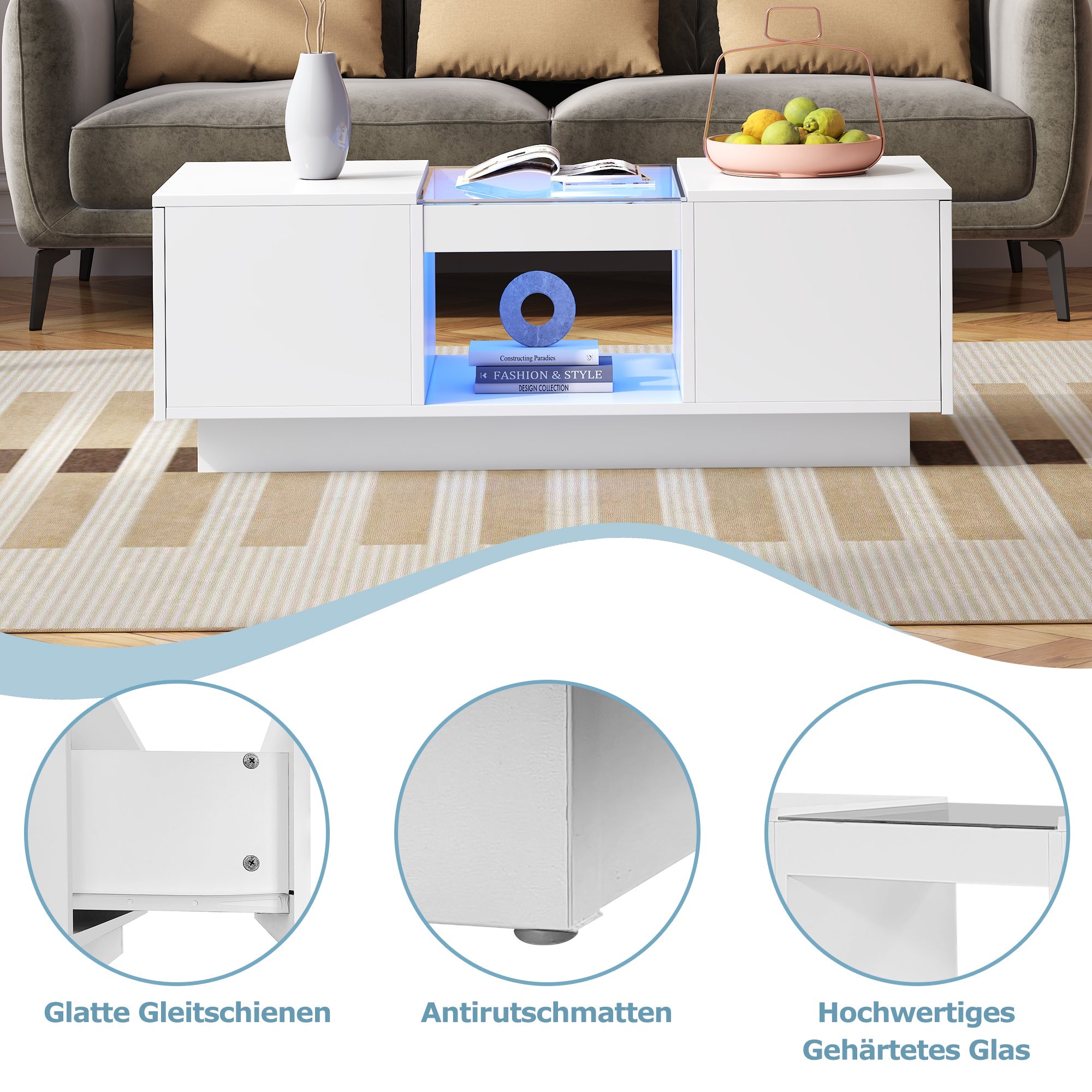 Logidon Witte Salontafel 100x50x35,5 cm Met Glazen Paneel LED