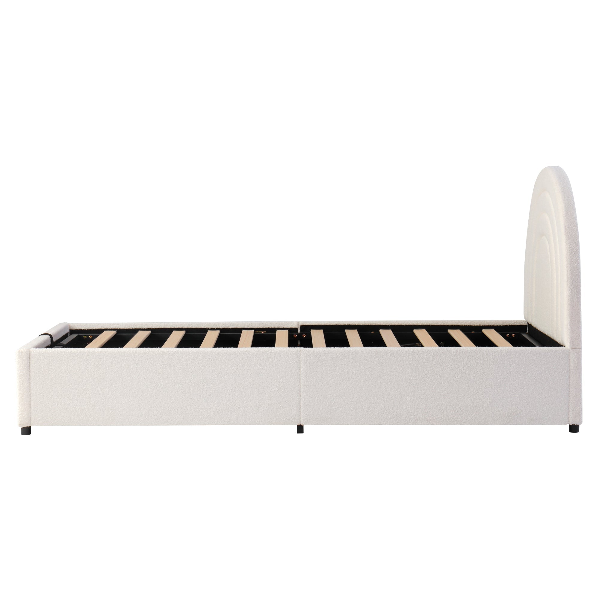 Logidon kinderbed 90x200 beige bouclé hoofdbord lattenbodem