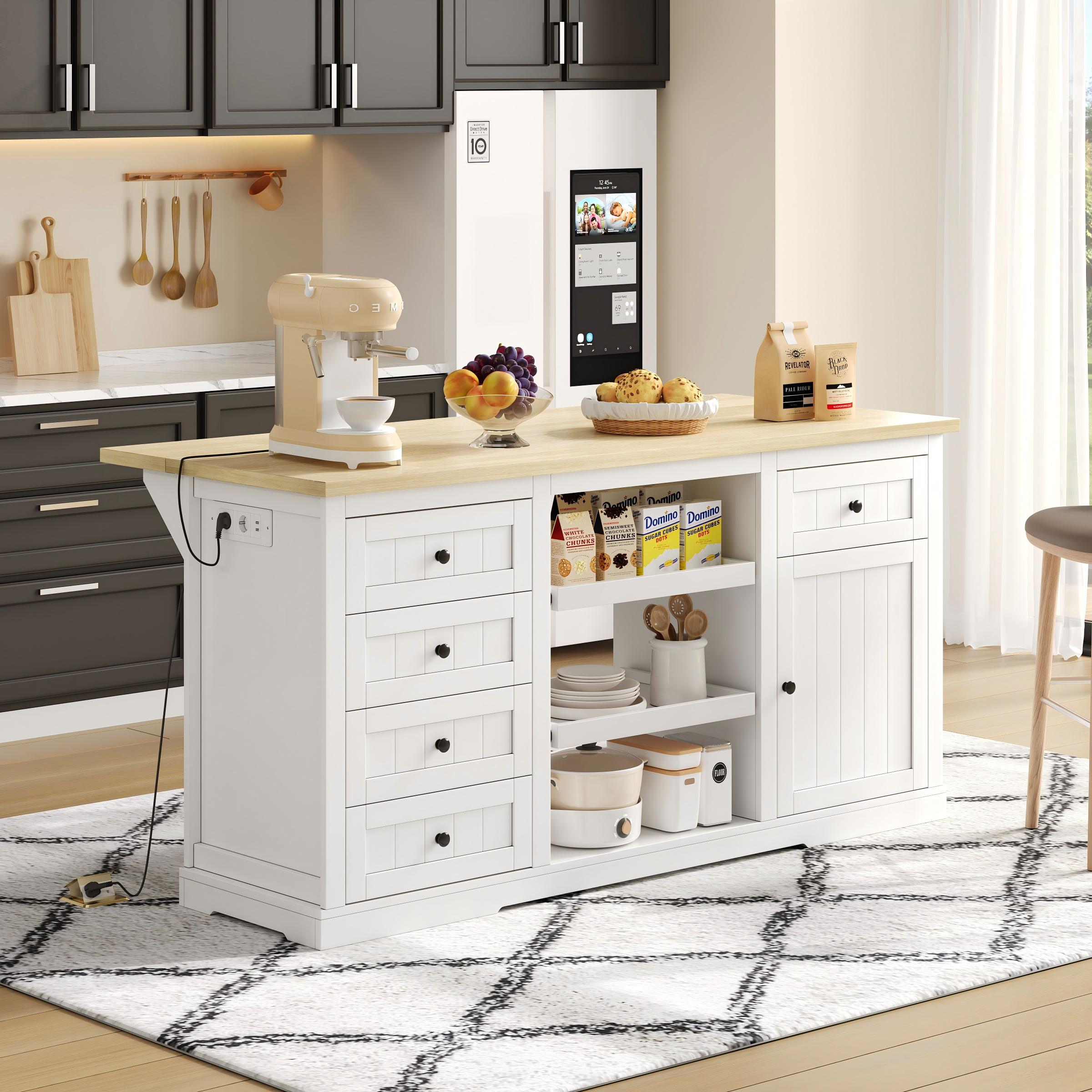 Logidon dressoir keukeneiland wit houten blad 5 laden 150x65x75 cm