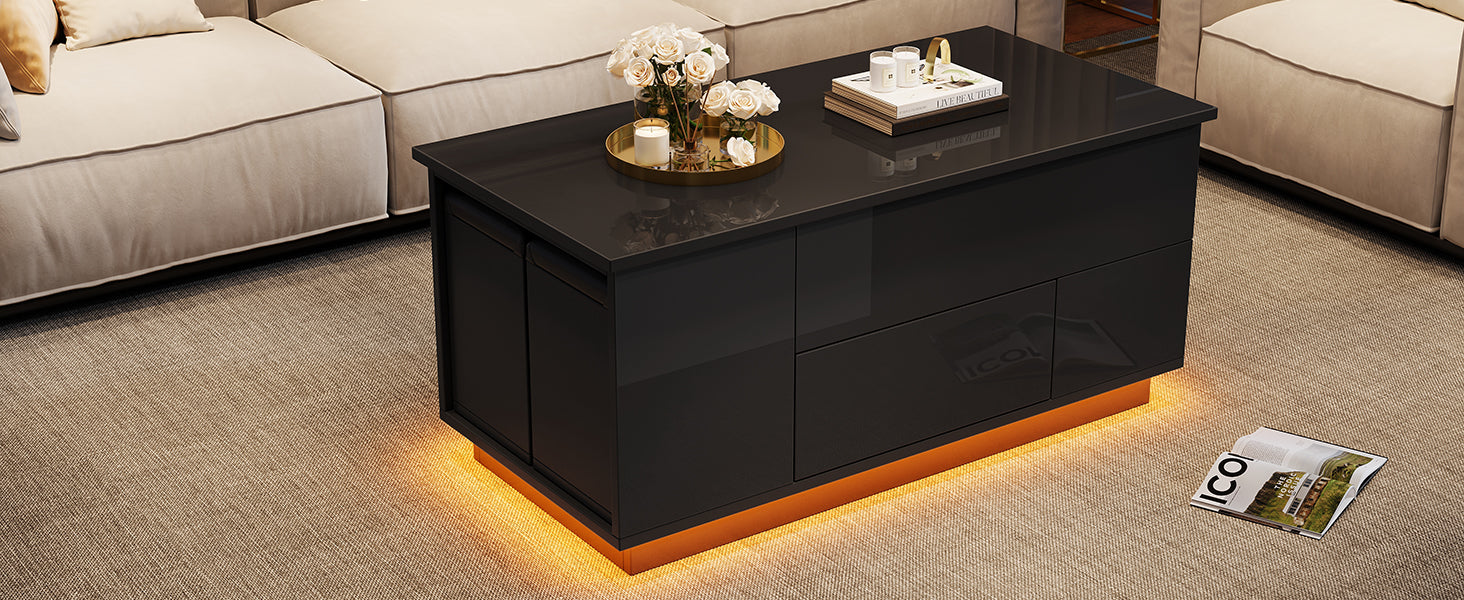 Logidon 4-in-1 in hoogte verstelbare salontafel zwart 100x50x45 cm LED