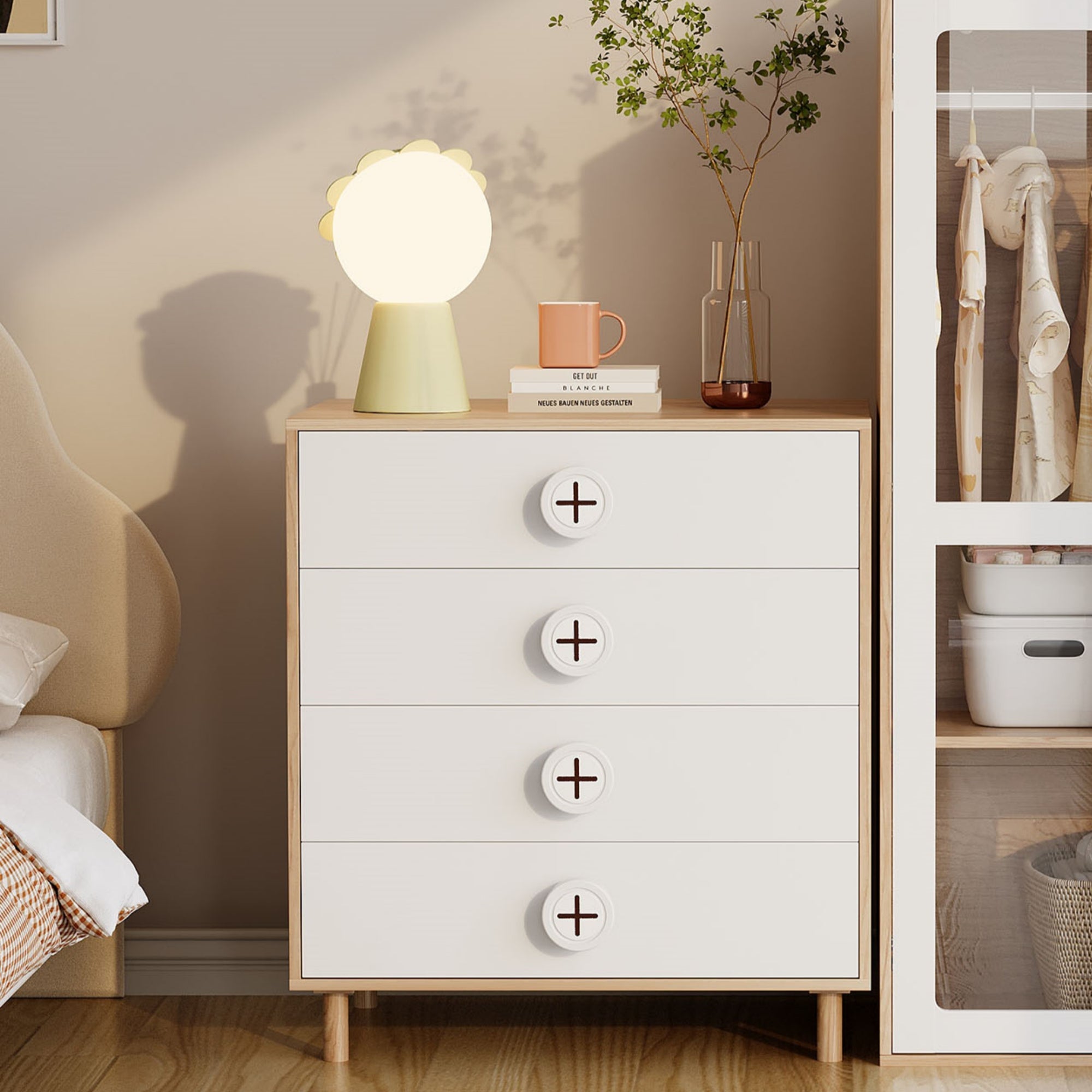 Logidon nachtkastje 4 lades wit houtlook 80x54x90 cm