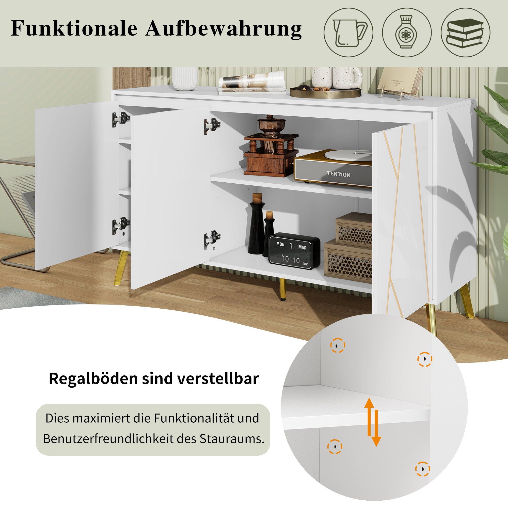 Logidon Dressoir Modern Wit 3-deurs Greeploos 140 cm