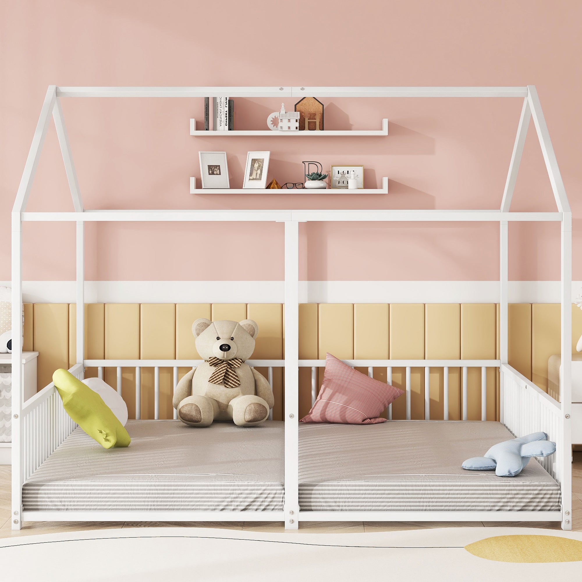 Logidon metalen bed kinderbed 90x200 cm huisvorm wit