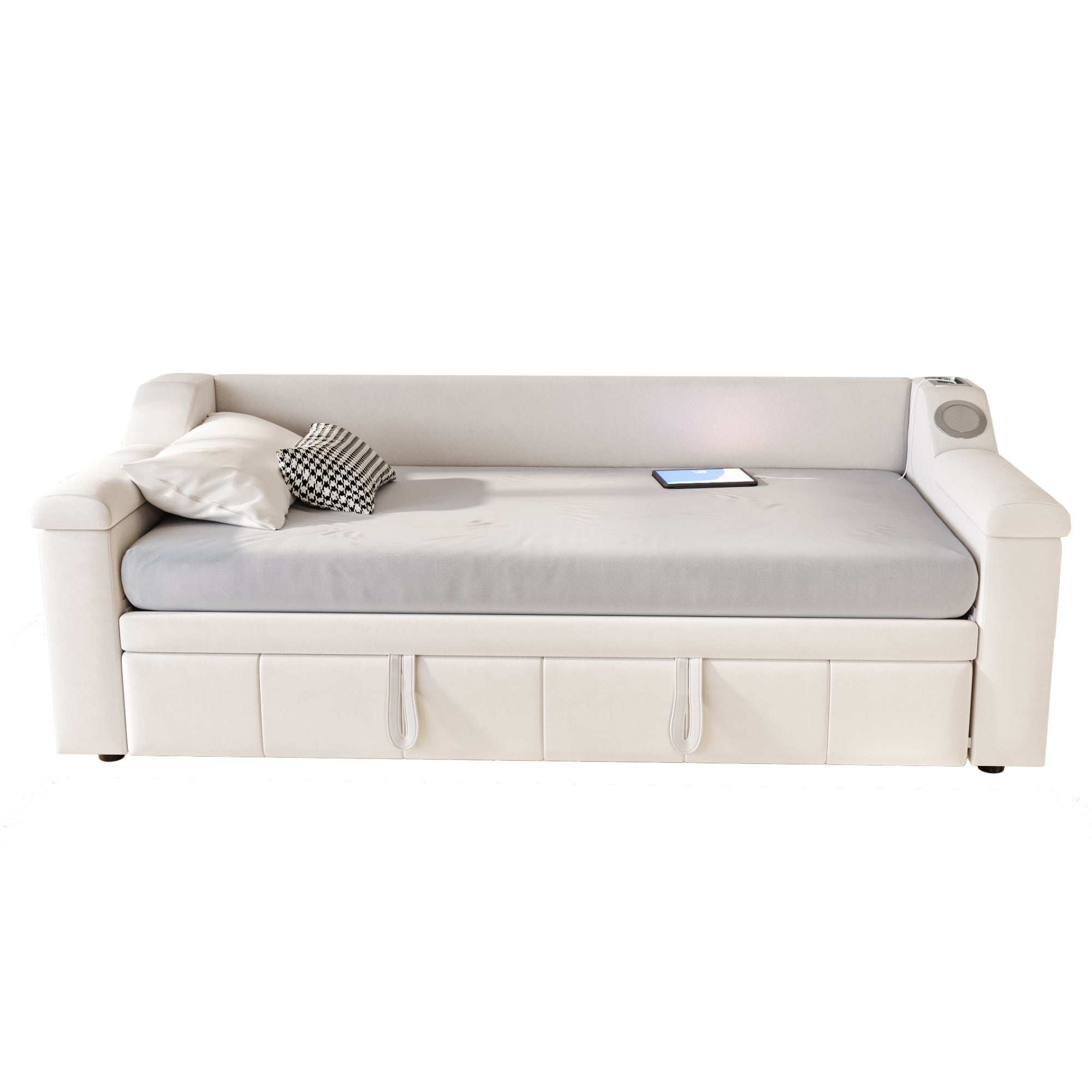 Logidon slaapbank gestoffeerd bed 90/180x190 beige fluweel Bluetooth