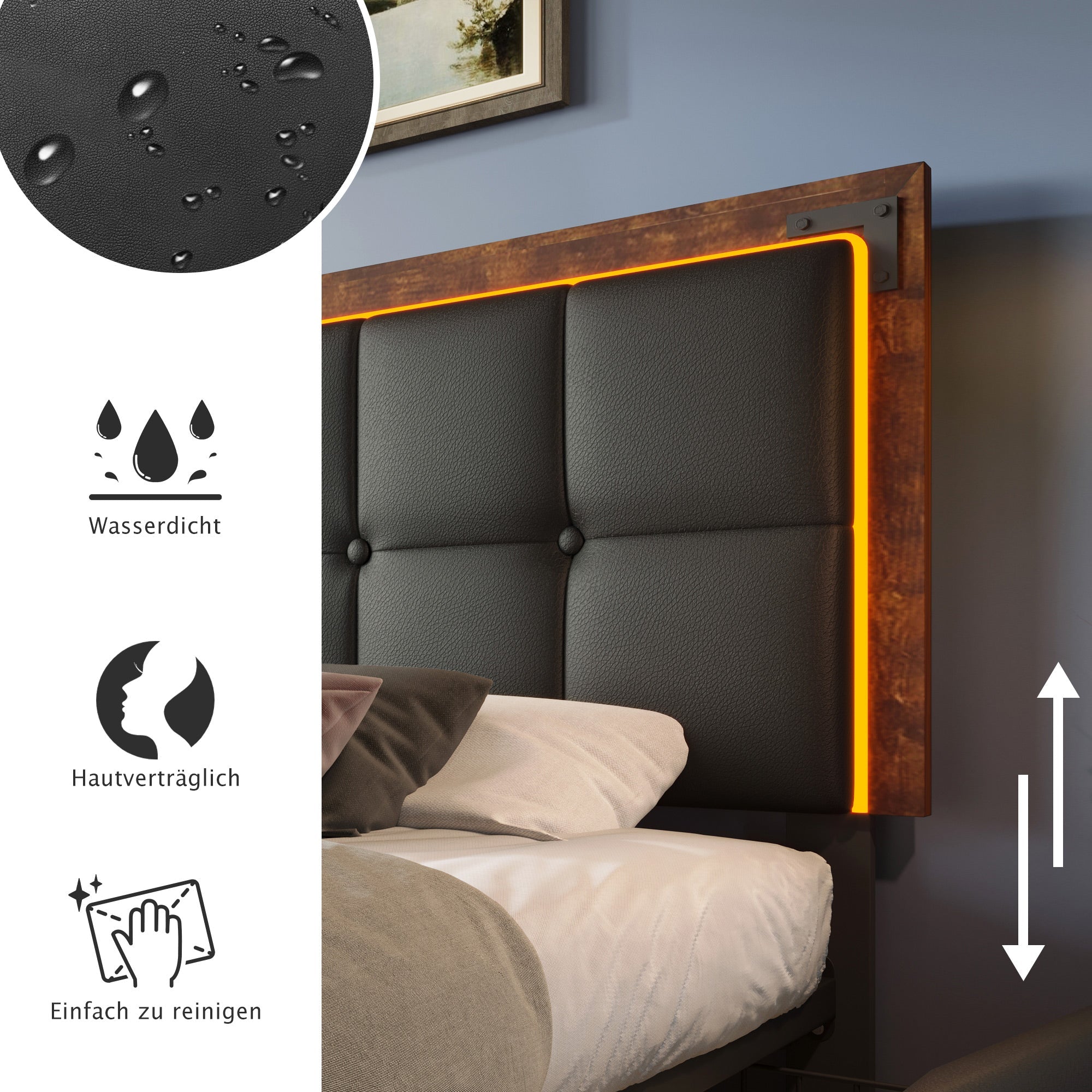 Logidon bed frame LED lighting strip 4 drawers 90x200 black